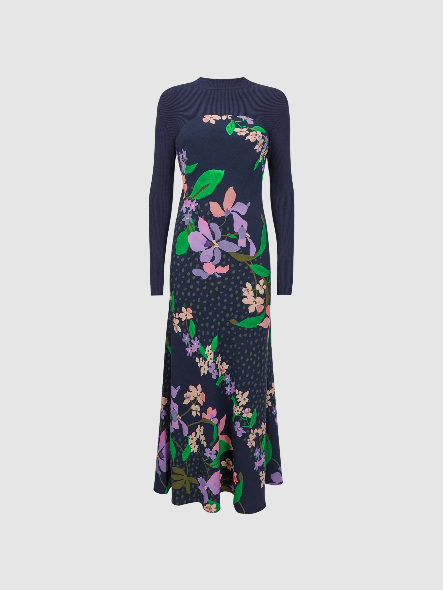 Florere Hybrid Knit Midi Dress in Navy - Image 2 of 5