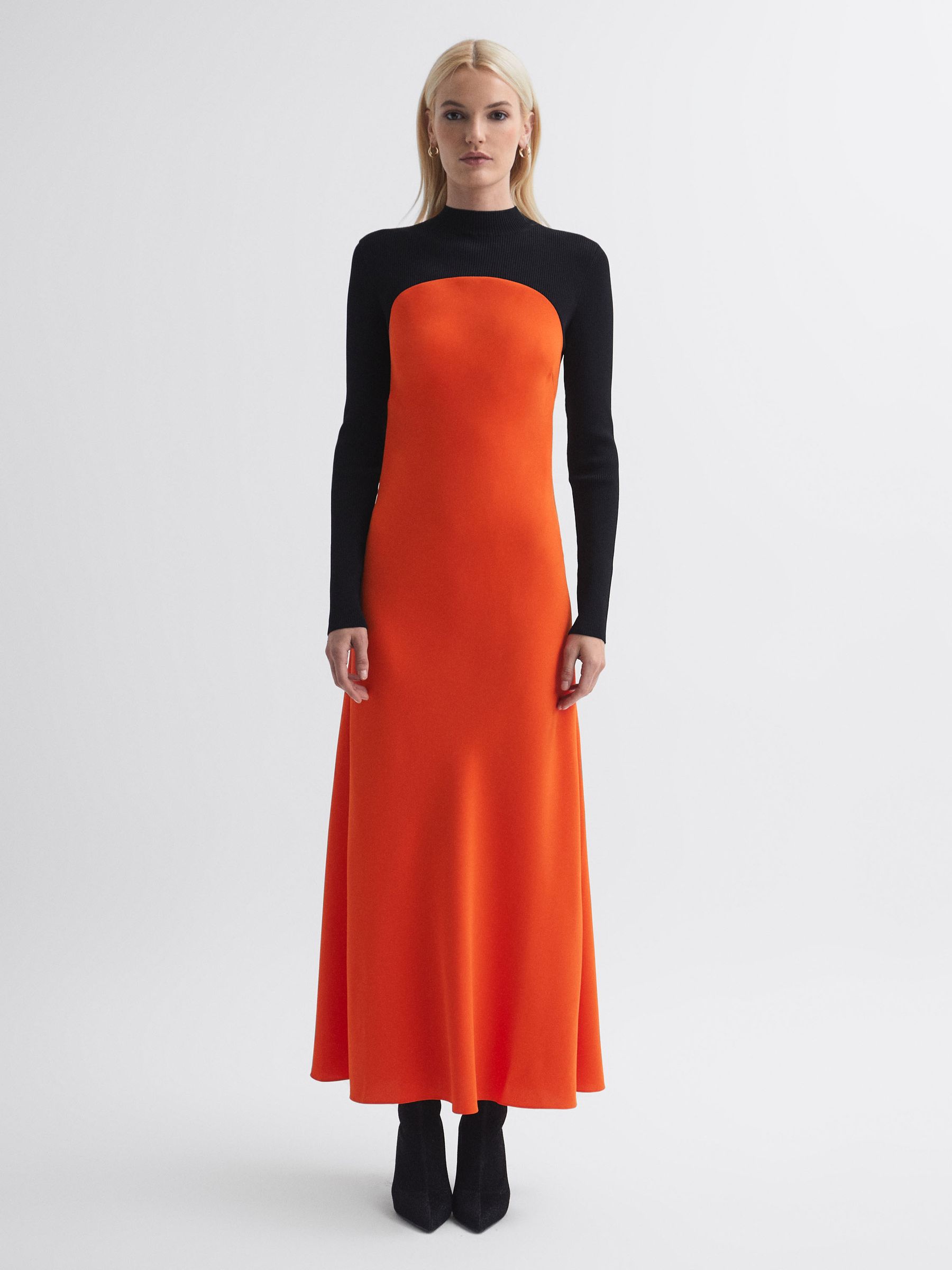 Florere Hybrid Knit Midi Dress in Bright Orange - Image 1 of 5