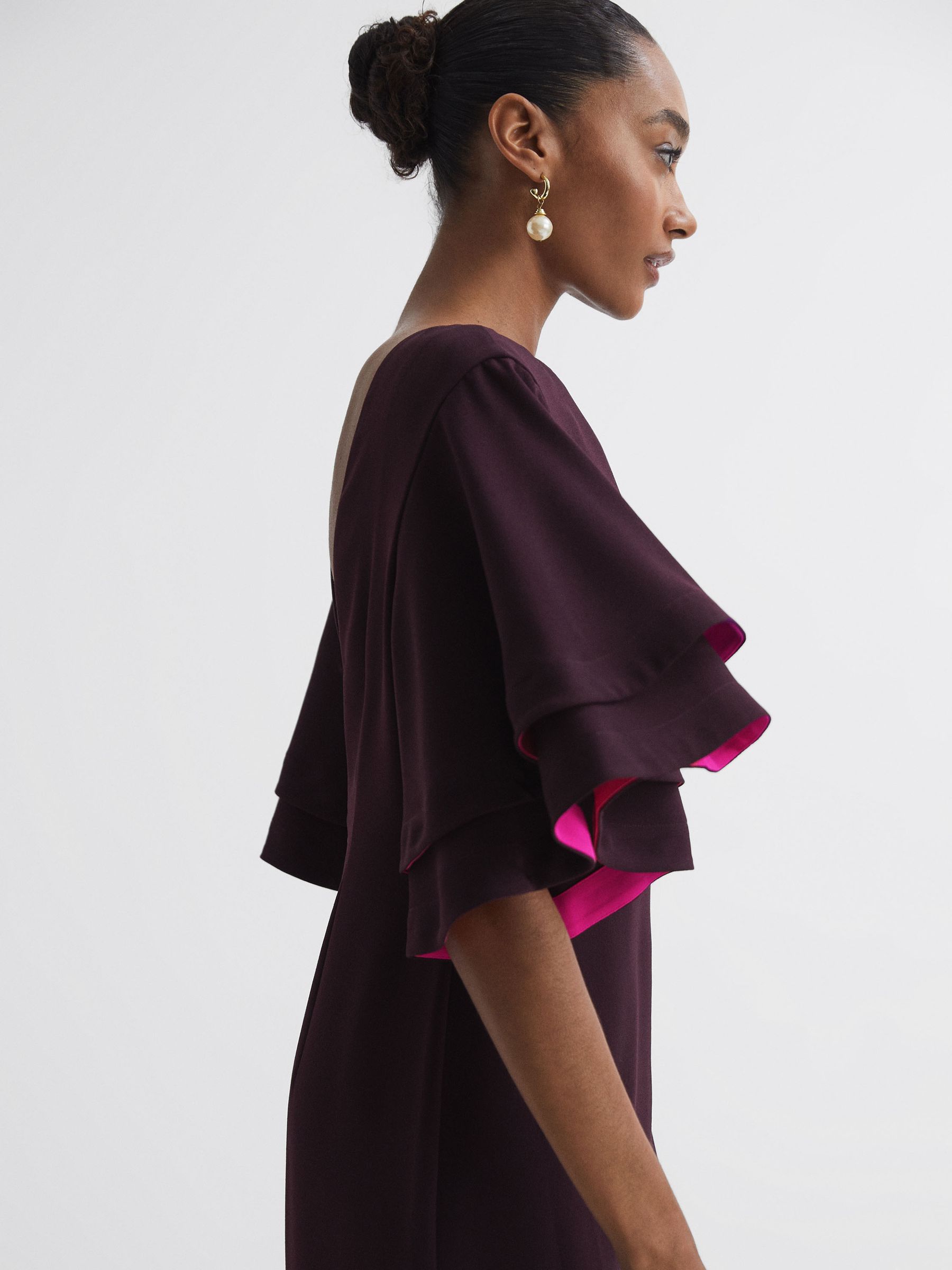 Florere Tiered Sleeve Midi Dress in Burgundy - Image 3 of 5