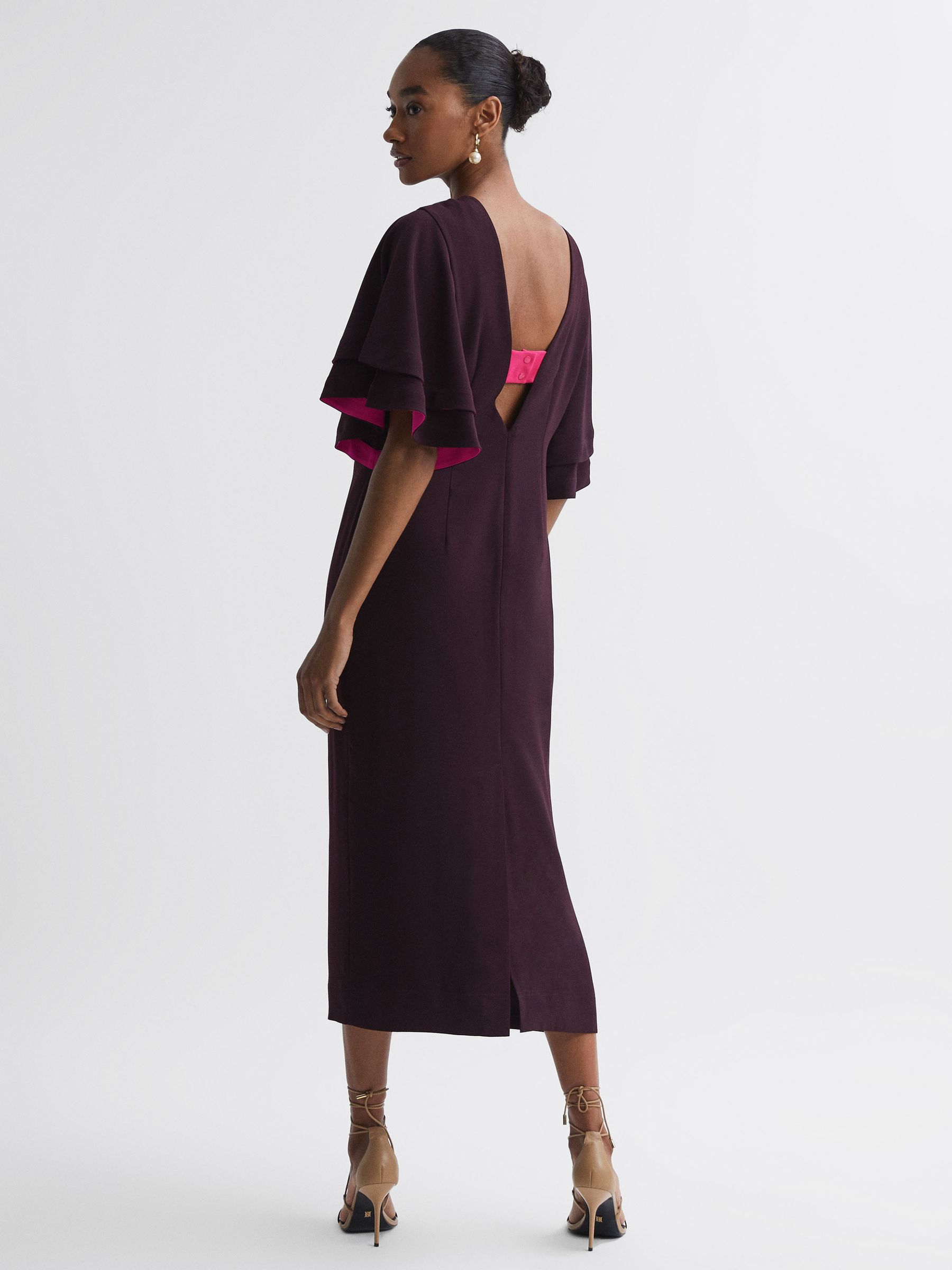 Florere Tiered Sleeve Midi Dress in Burgundy - Image 4 of 5