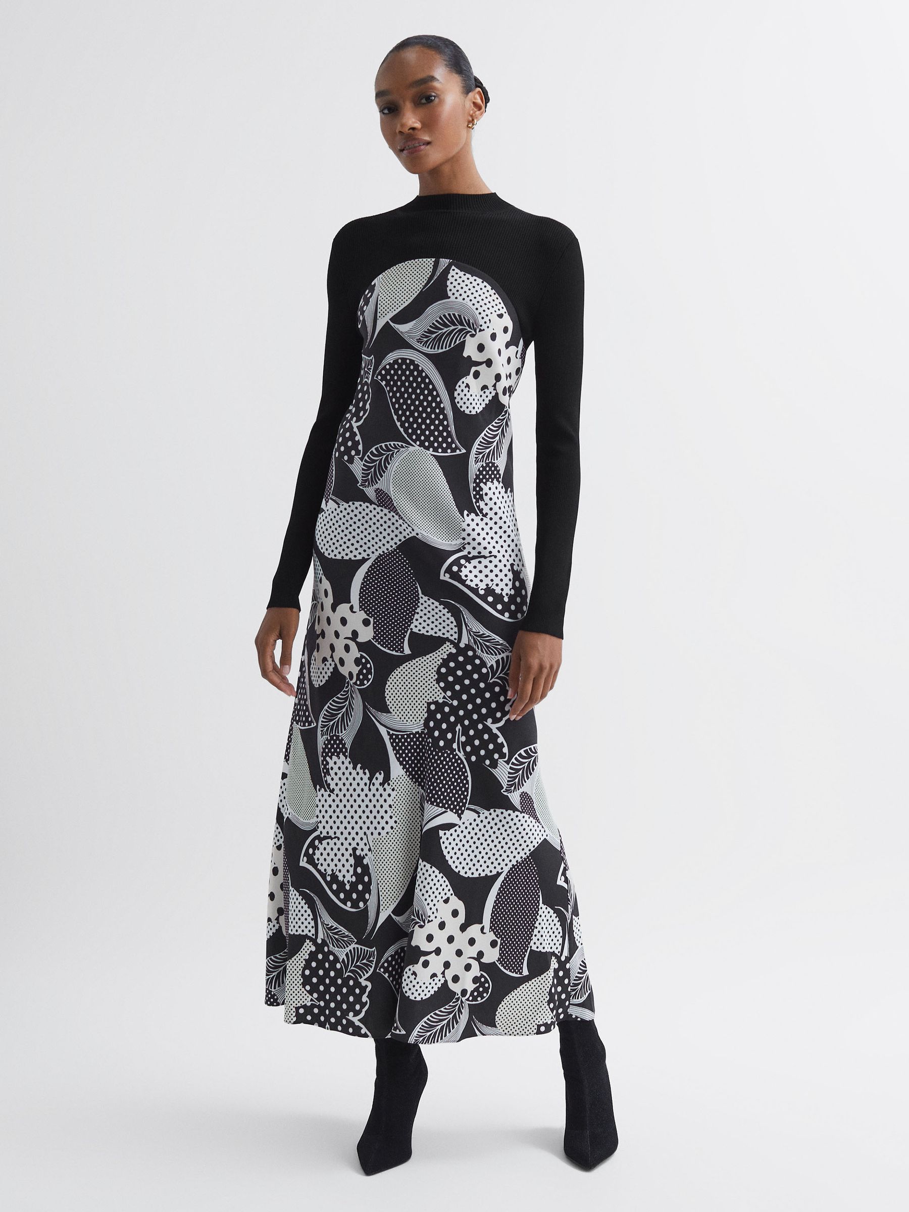 Florere Hybrid Knit Midi Dress in Black - Image 1 of 6