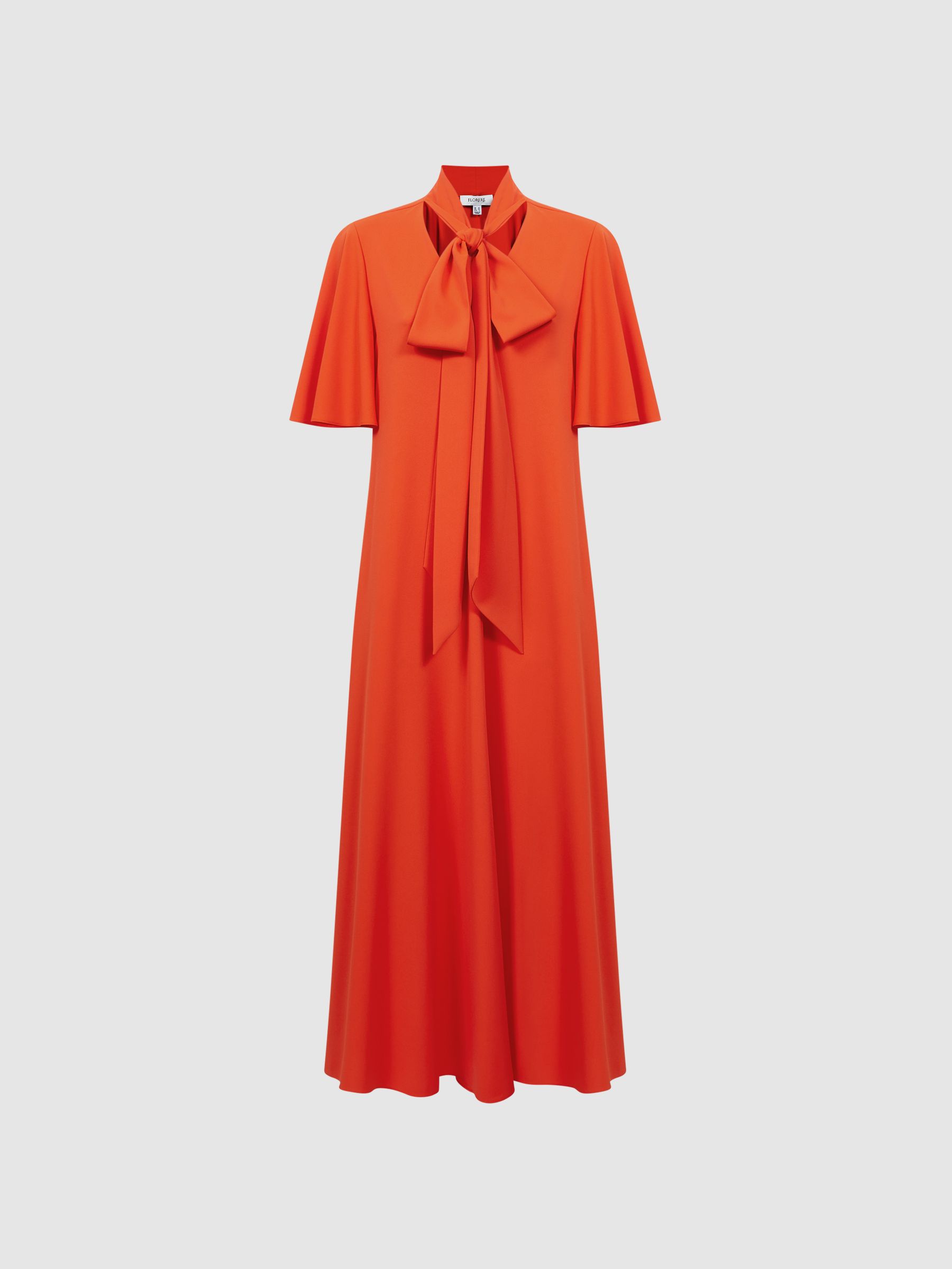 Florere Tie Neck Midi Dress in Bright Orange - Image 2 of 6