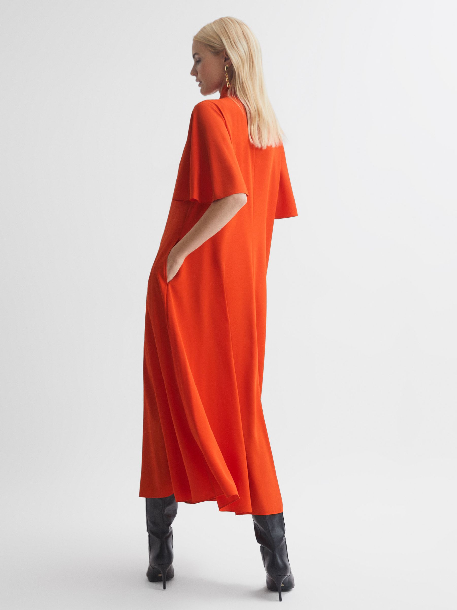 Florere Tie Neck Midi Dress in Bright Orange - Image 5 of 6