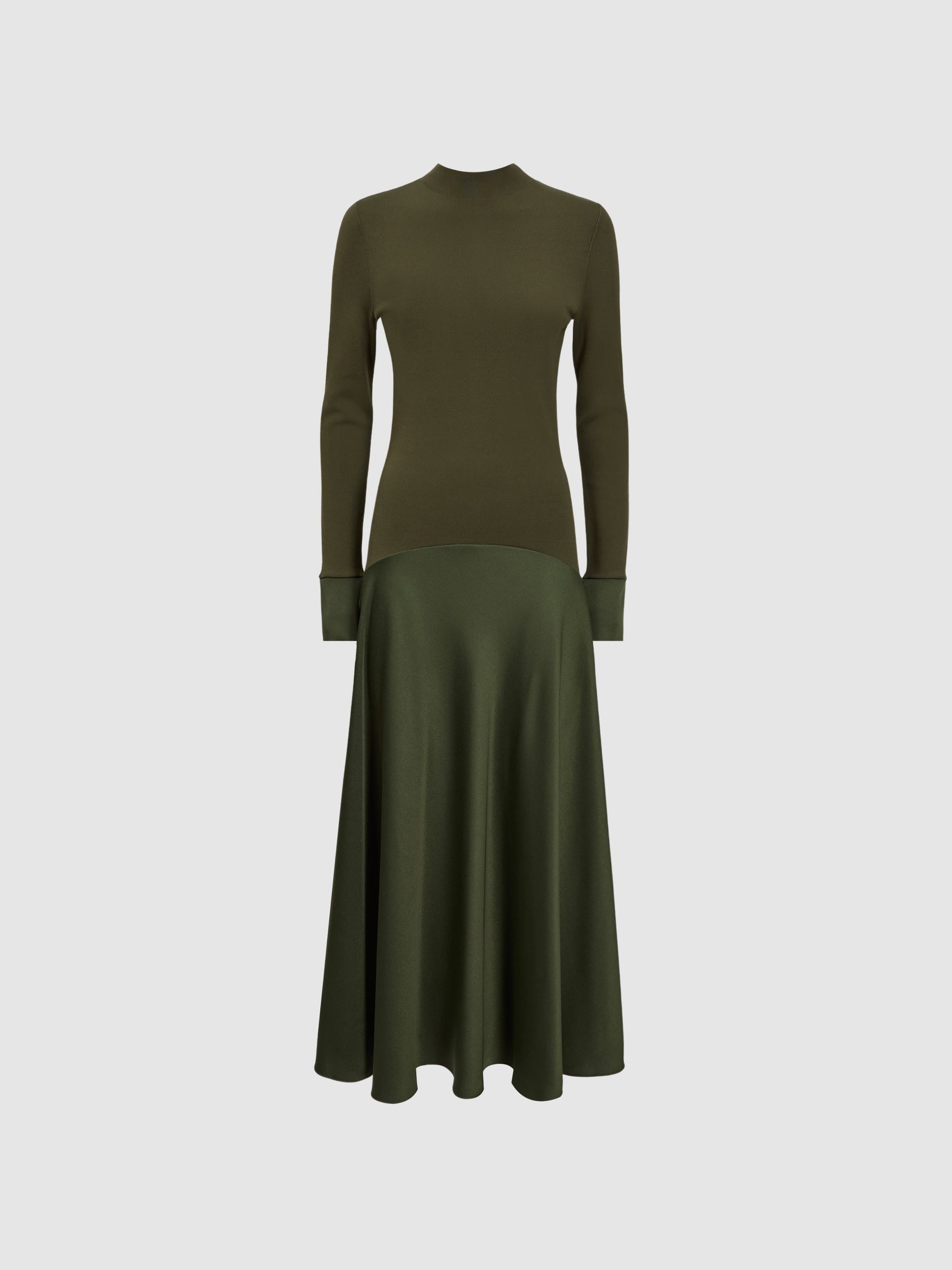 Florere Knitted Satin Midi Dress in Khaki - Image 2 of 6