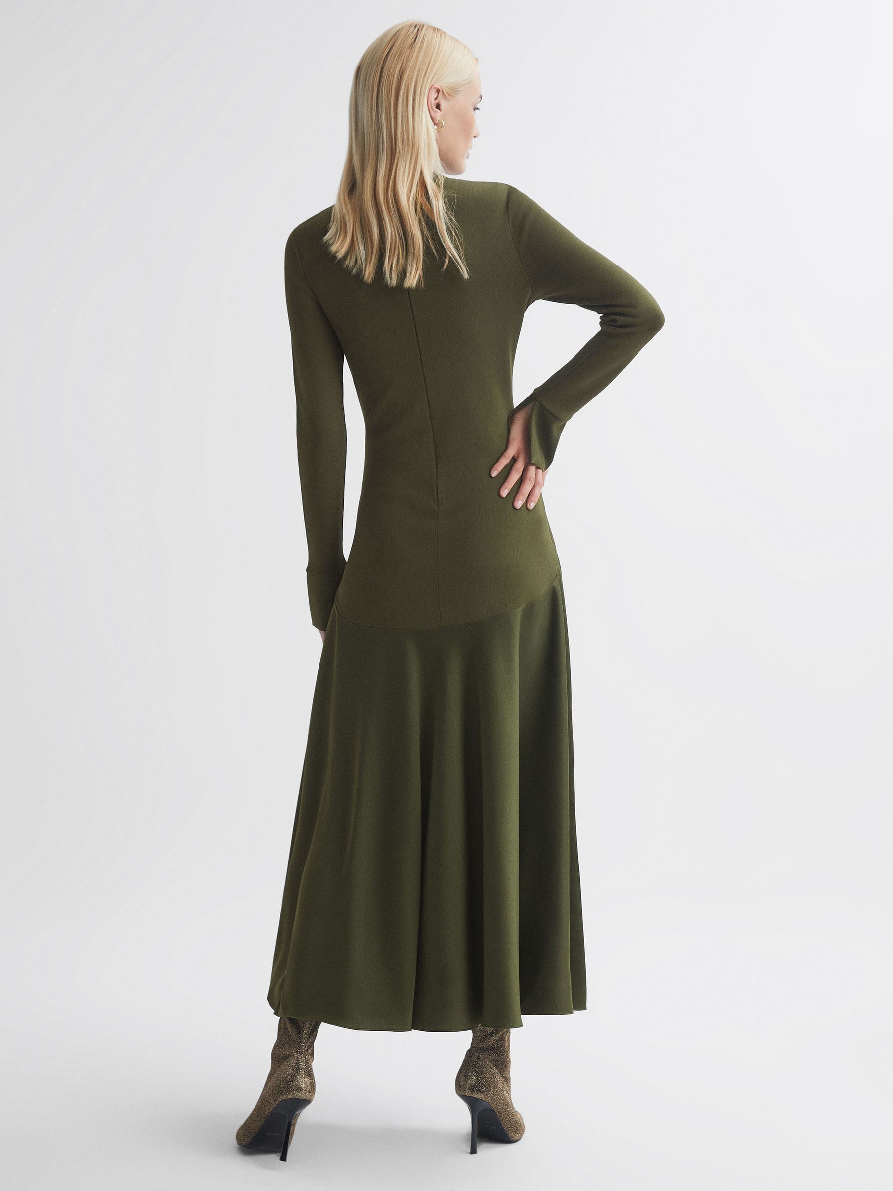 florere florere knitted satin midi dress Reiss in Khaki Sunset
