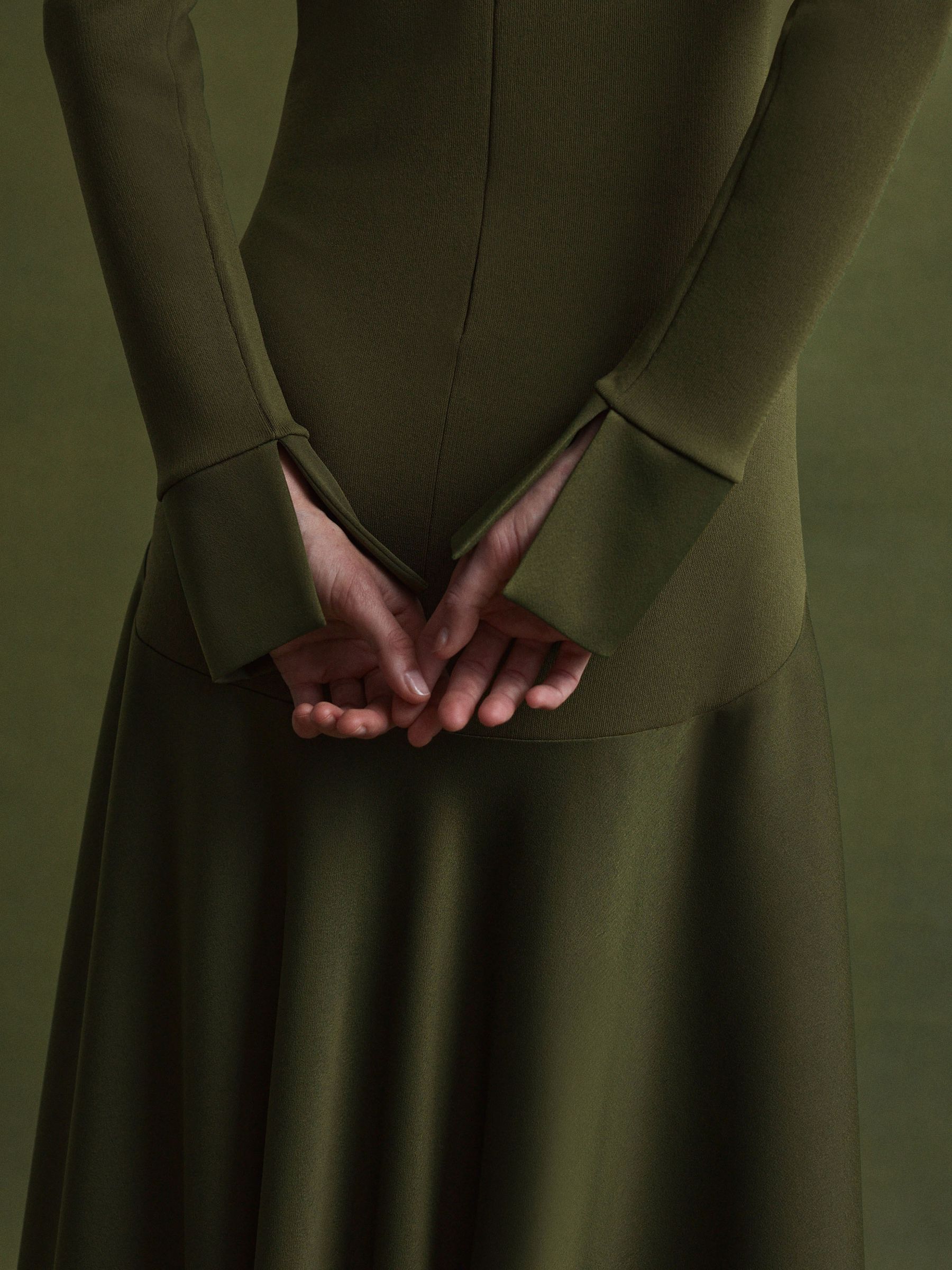 Florere Knitted Satin Midi Dress in Khaki - Image 5 of 6