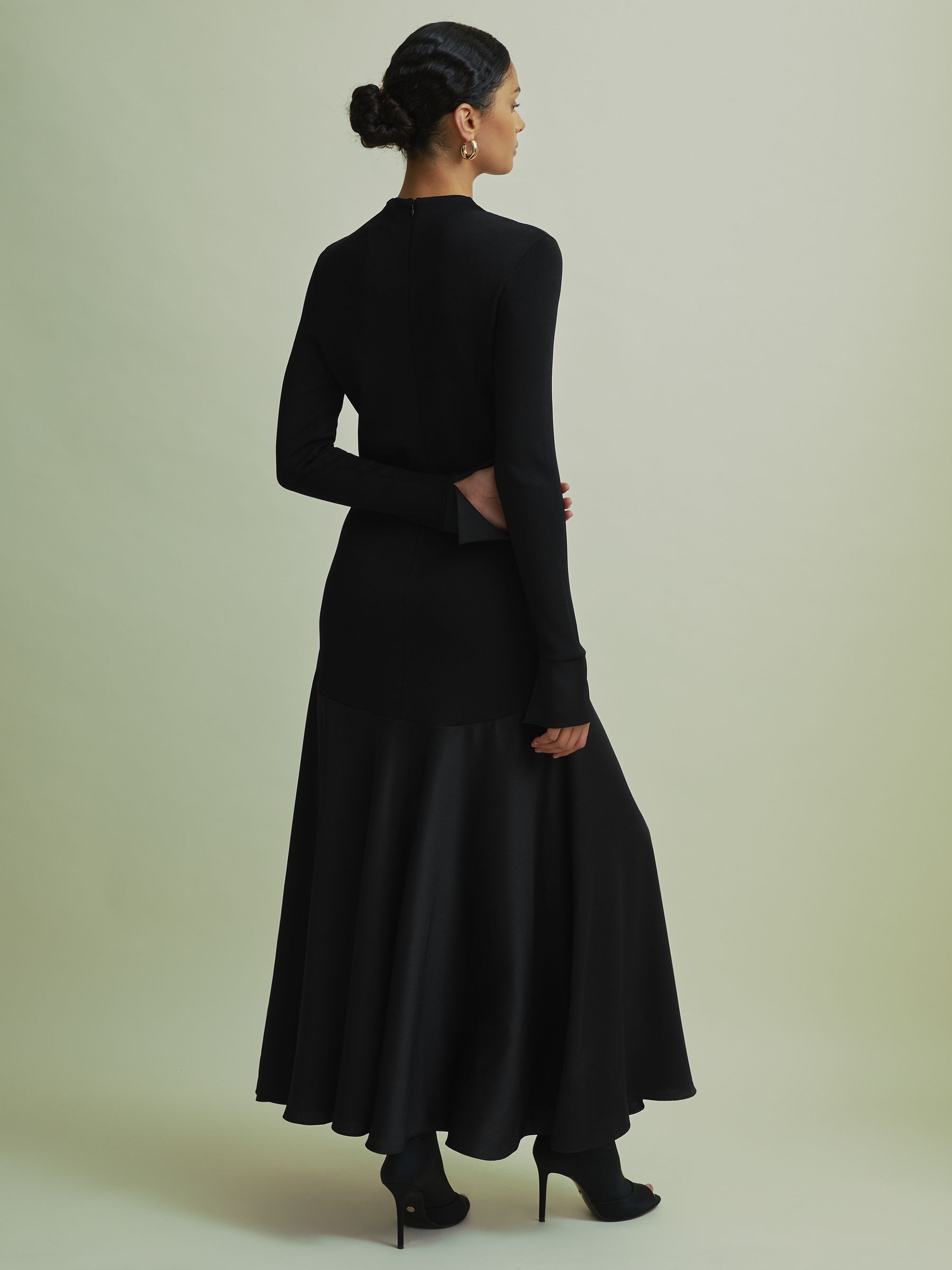Florere Knitted Satin Midi Dress in Black - Image 2 of 6