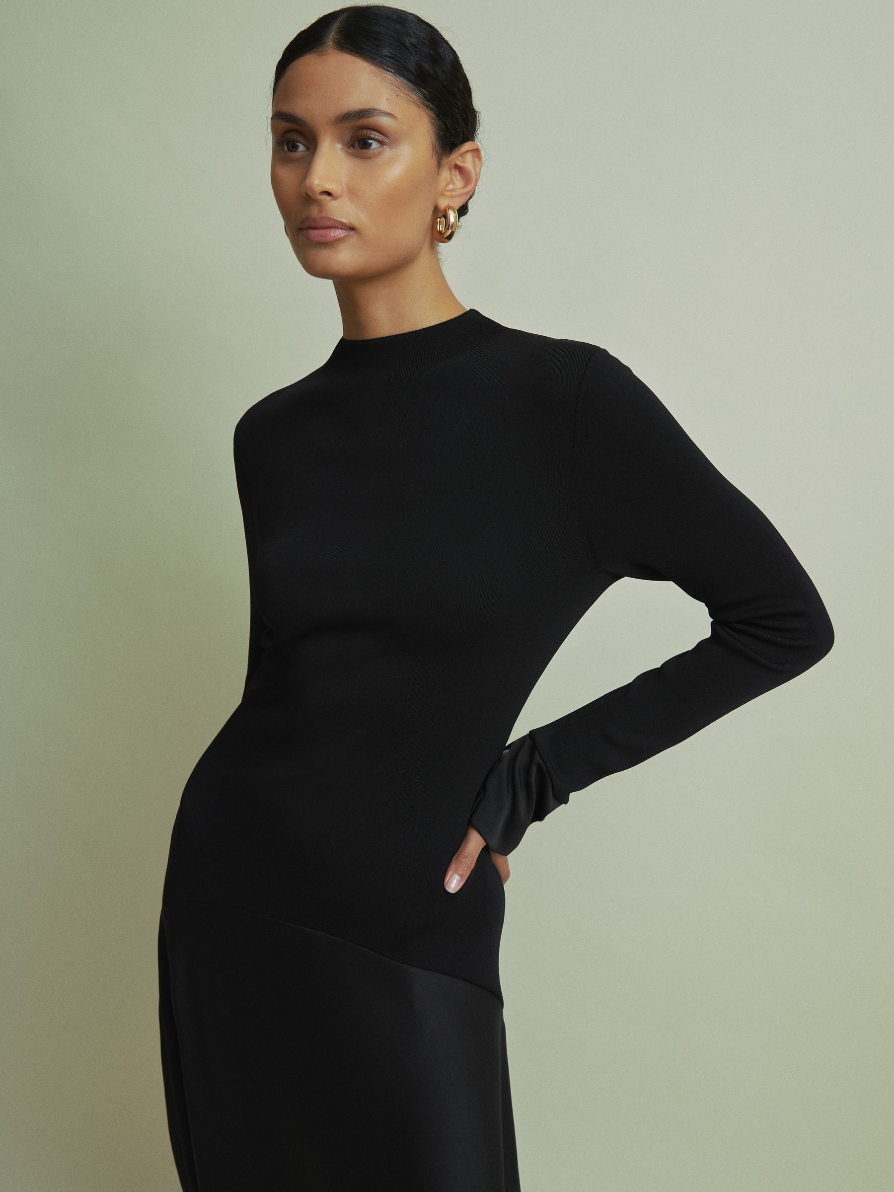 Florere Knitted Satin Midi Dress in Black - Image 3 of 6
