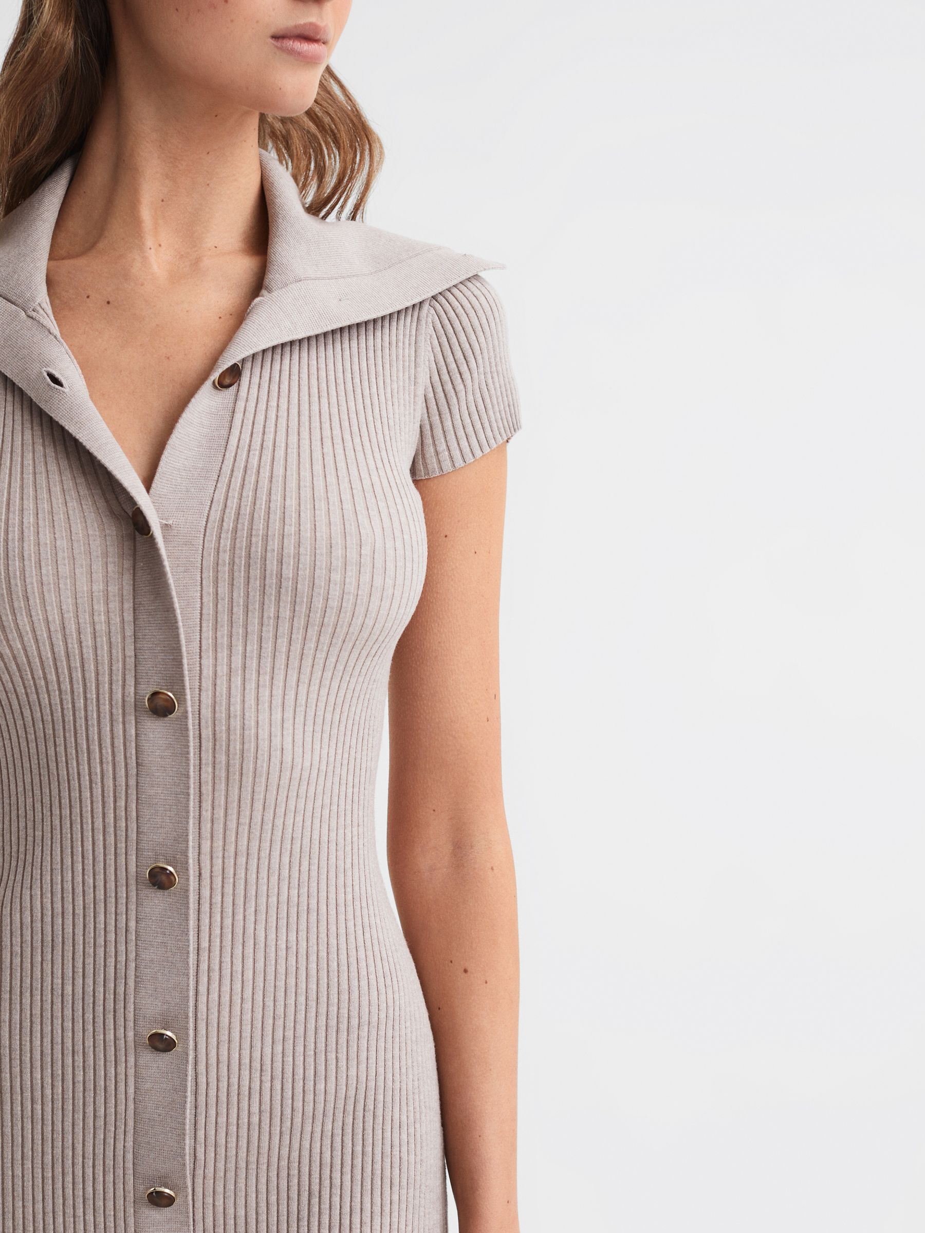 Petite Knitted Ribbed Midi Dress in Neutral - Image 4 of 6