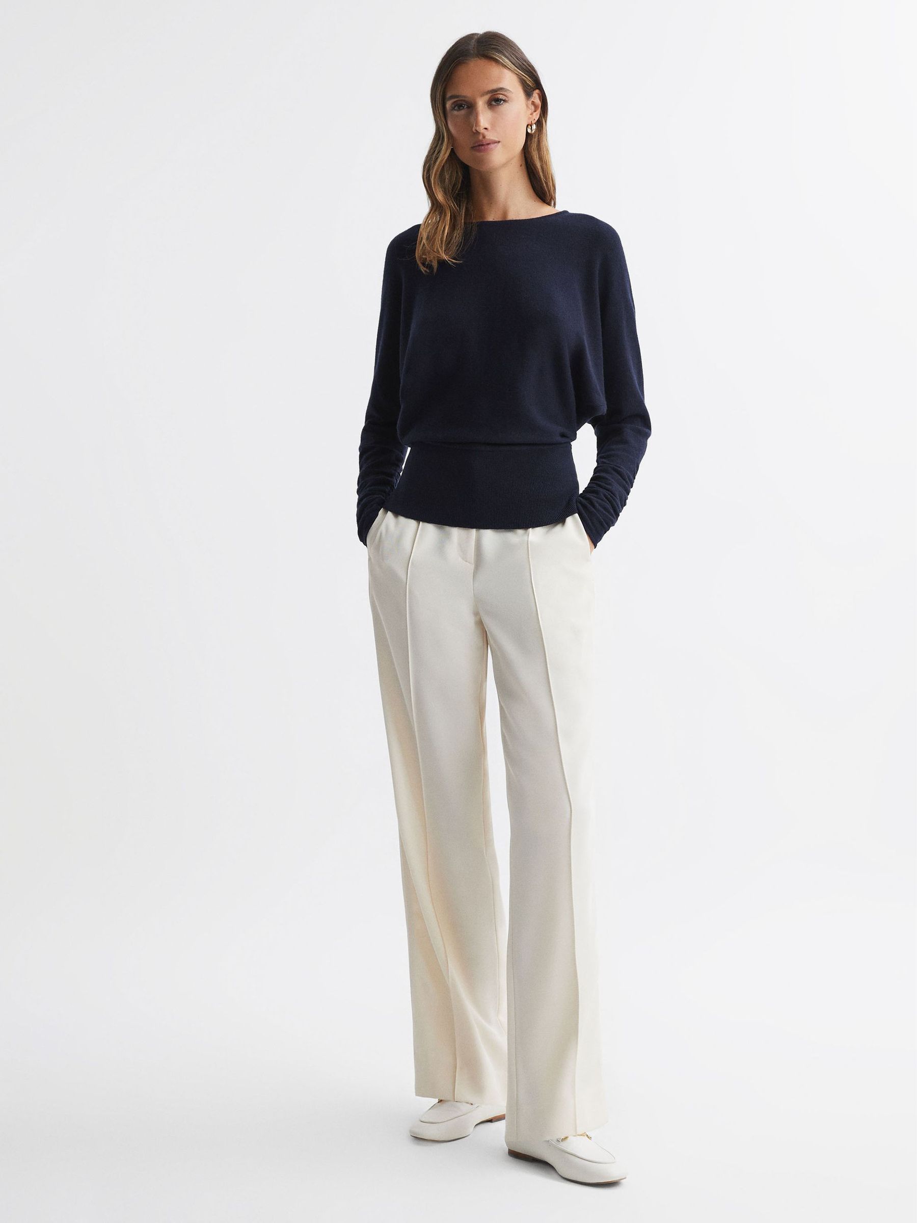 Wool Blend Batwing Sleeve Top in Navy - Image 1 of 4 Wool Blend Batwing Sleeve Top in Navy - Image 1 of 4