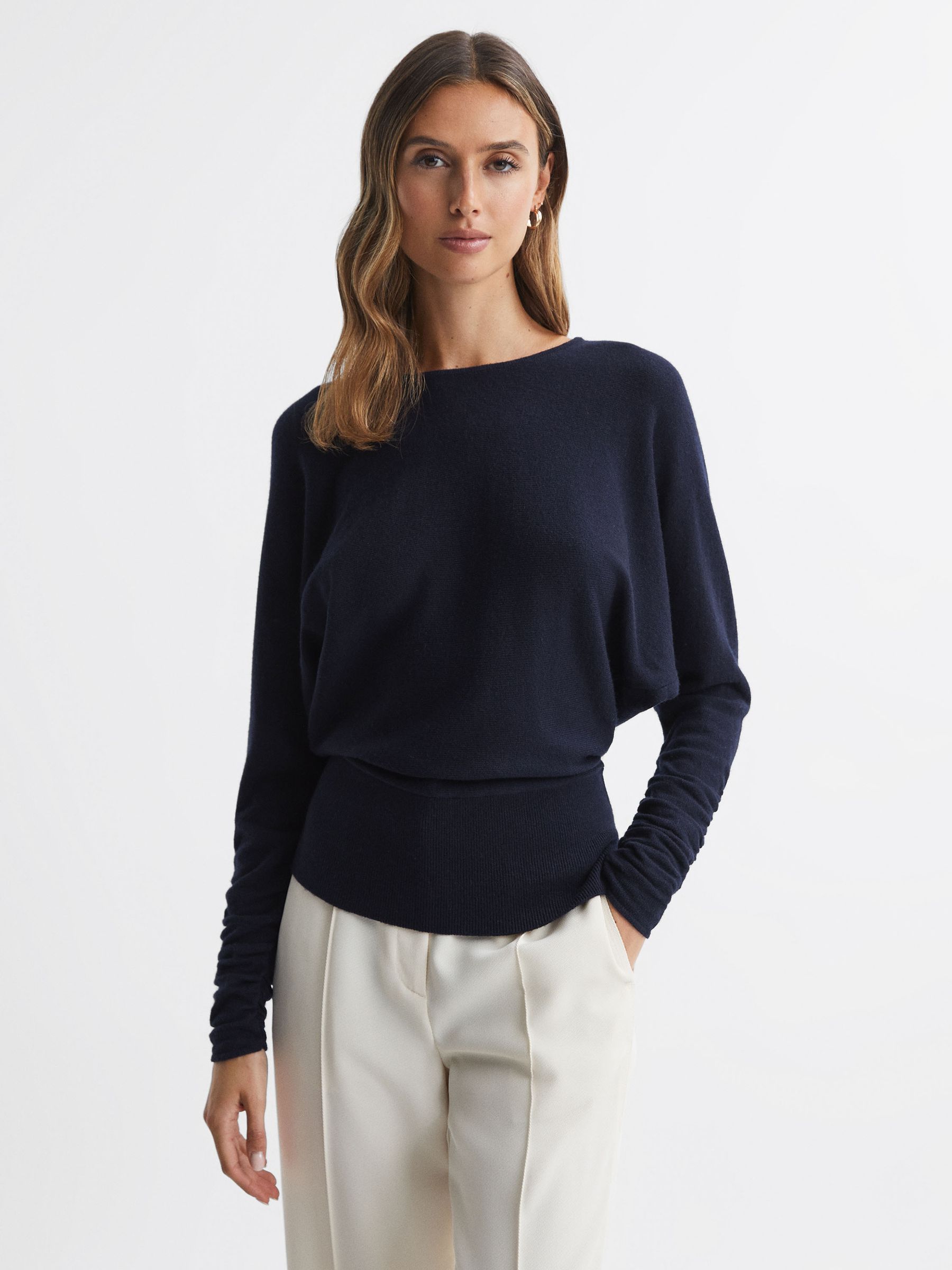 Wool Blend Batwing Sleeve Top in Navy - Image 3 of 4