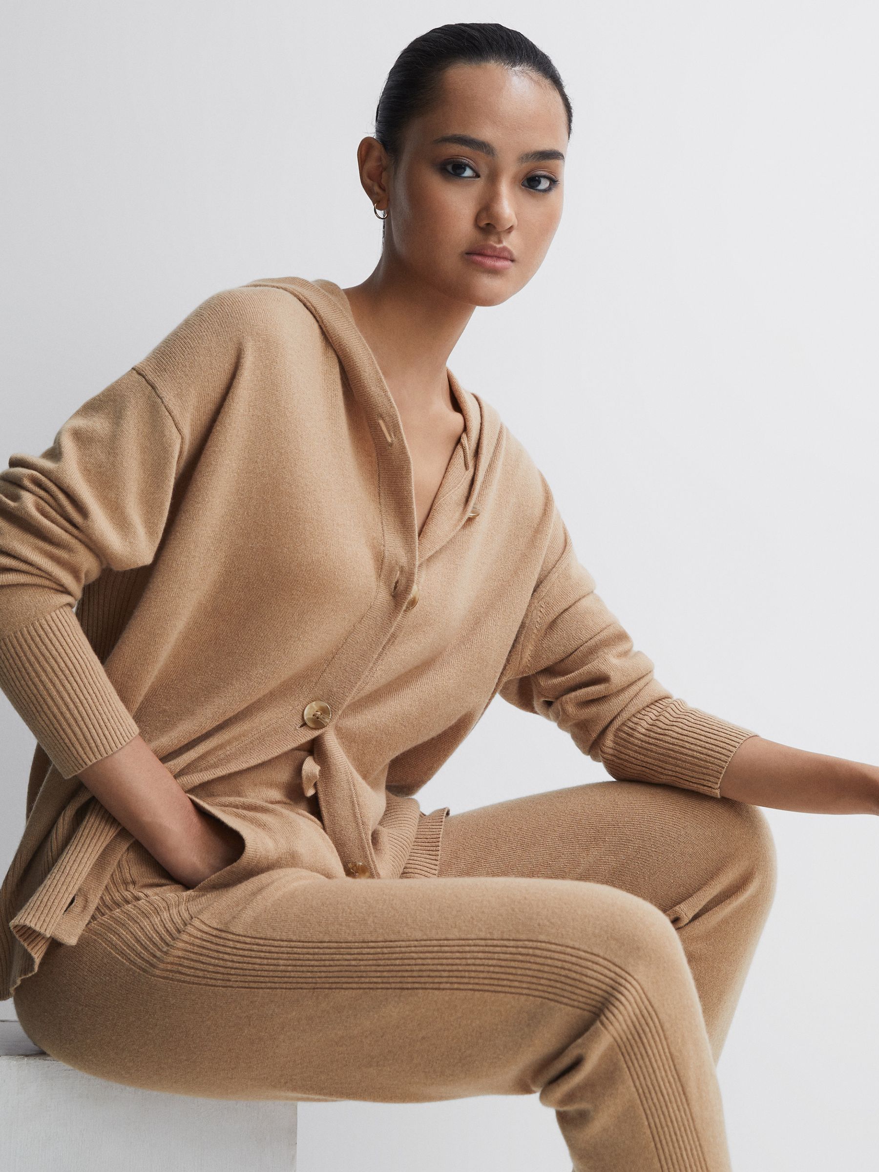 Wool Blend Drawstring Joggers in Camel - Image 3 of 4