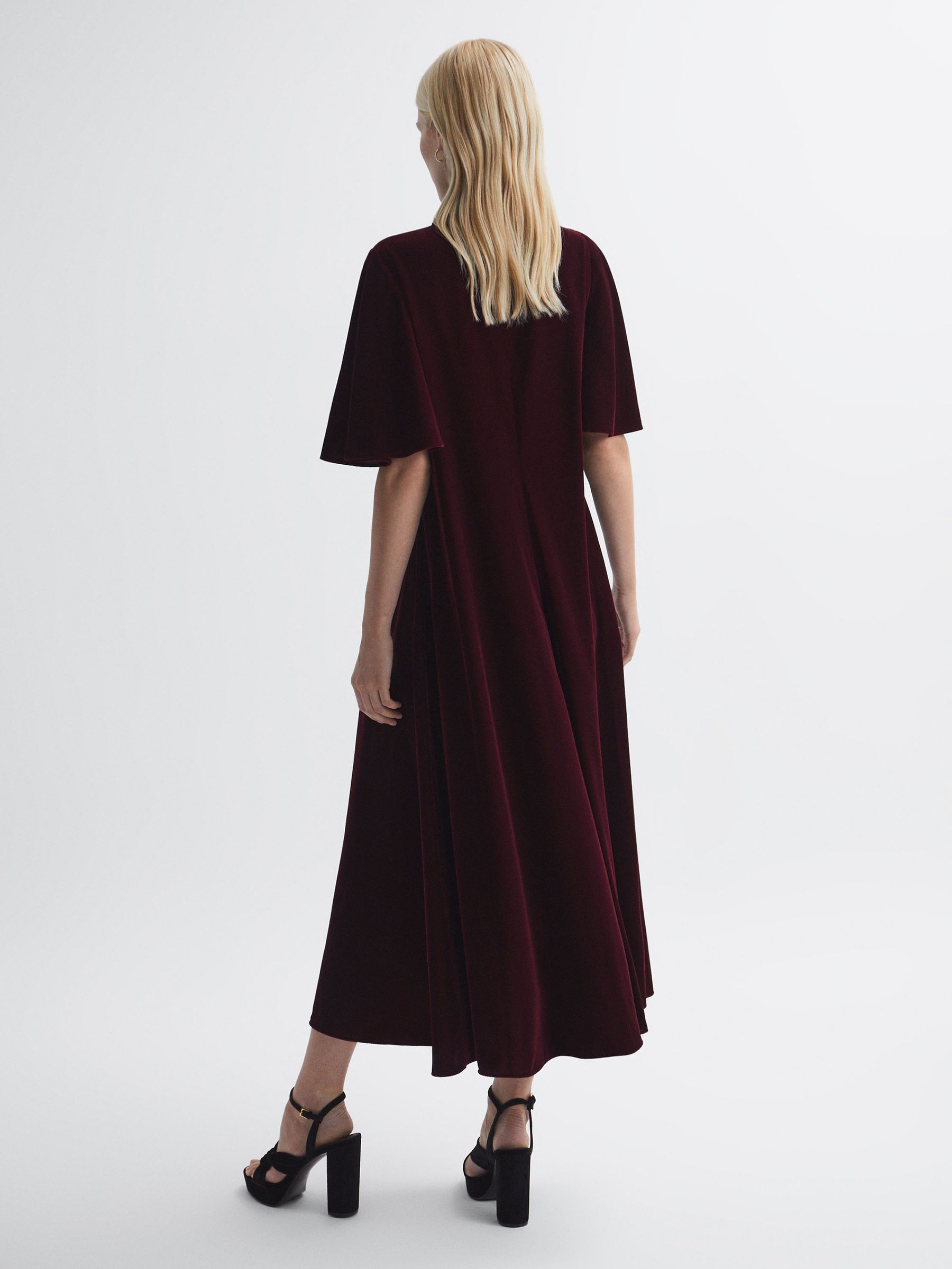 Florere Velvet Tie Neck Midi Dress in Burgundy - Image 5 of 6