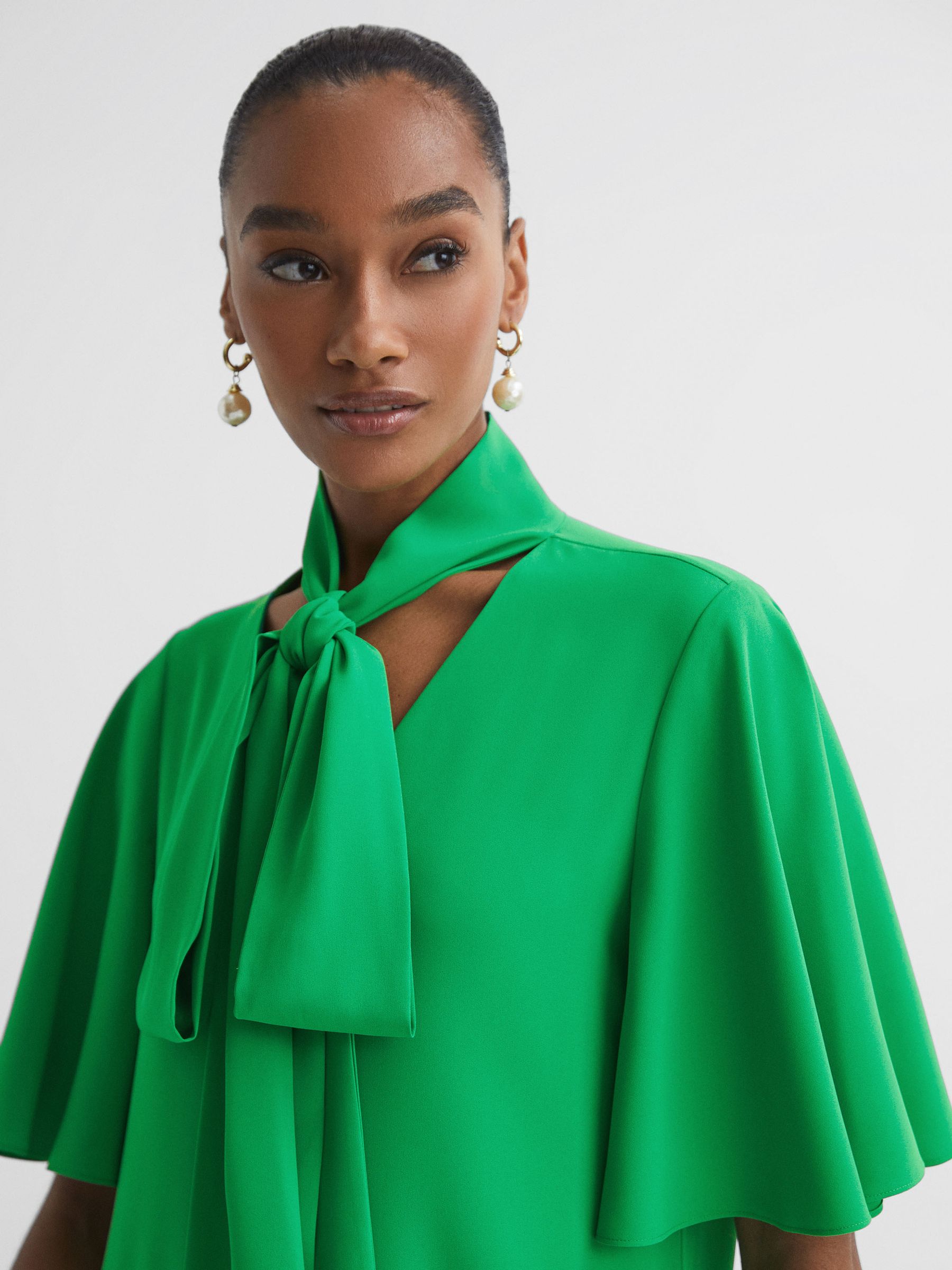 Florere Tie Neck Midi Dress in Bright Green - Image 3 of 5
