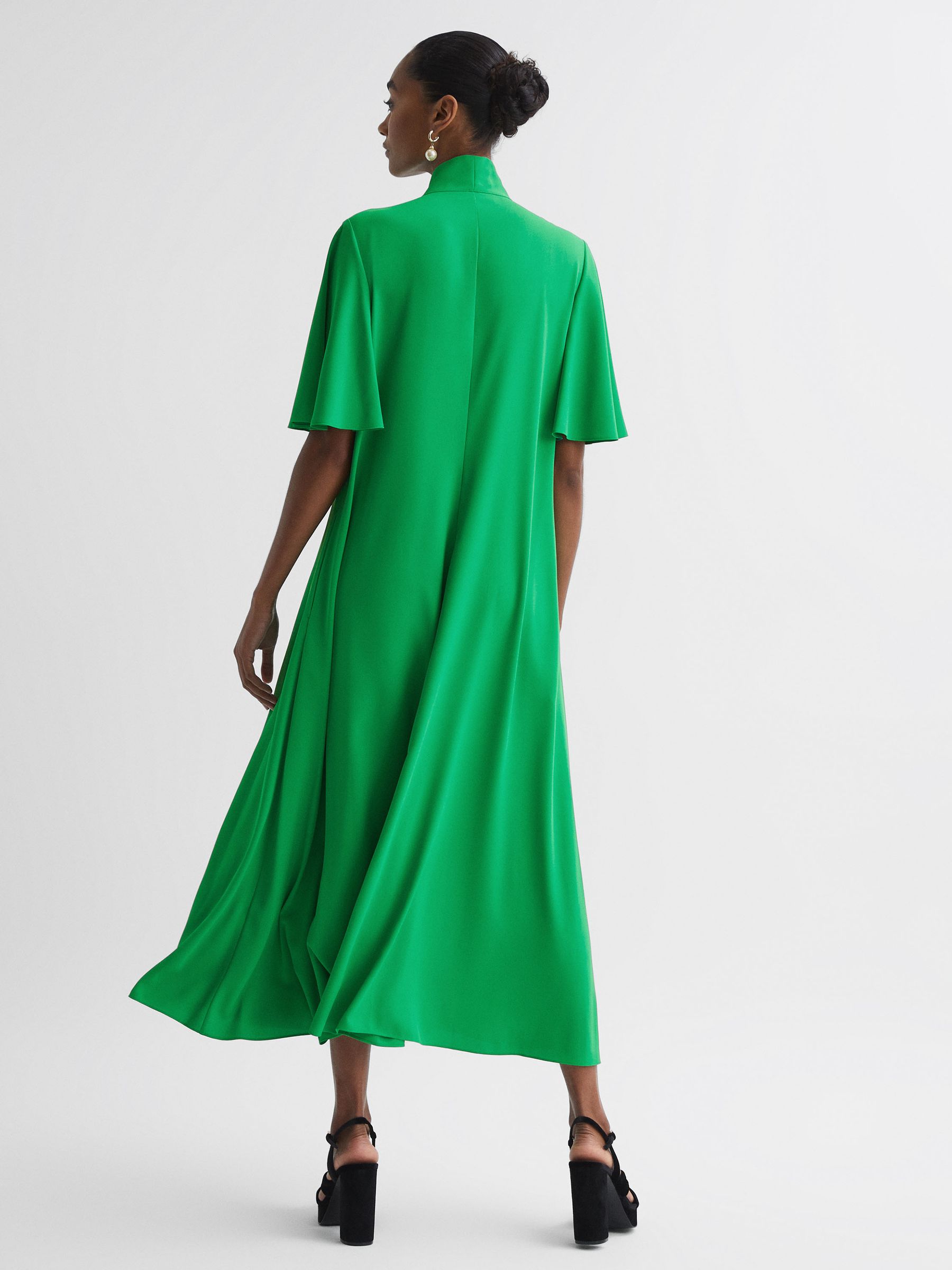 Florere Tie Neck Midi Dress in Bright Green - Image 4 of 5