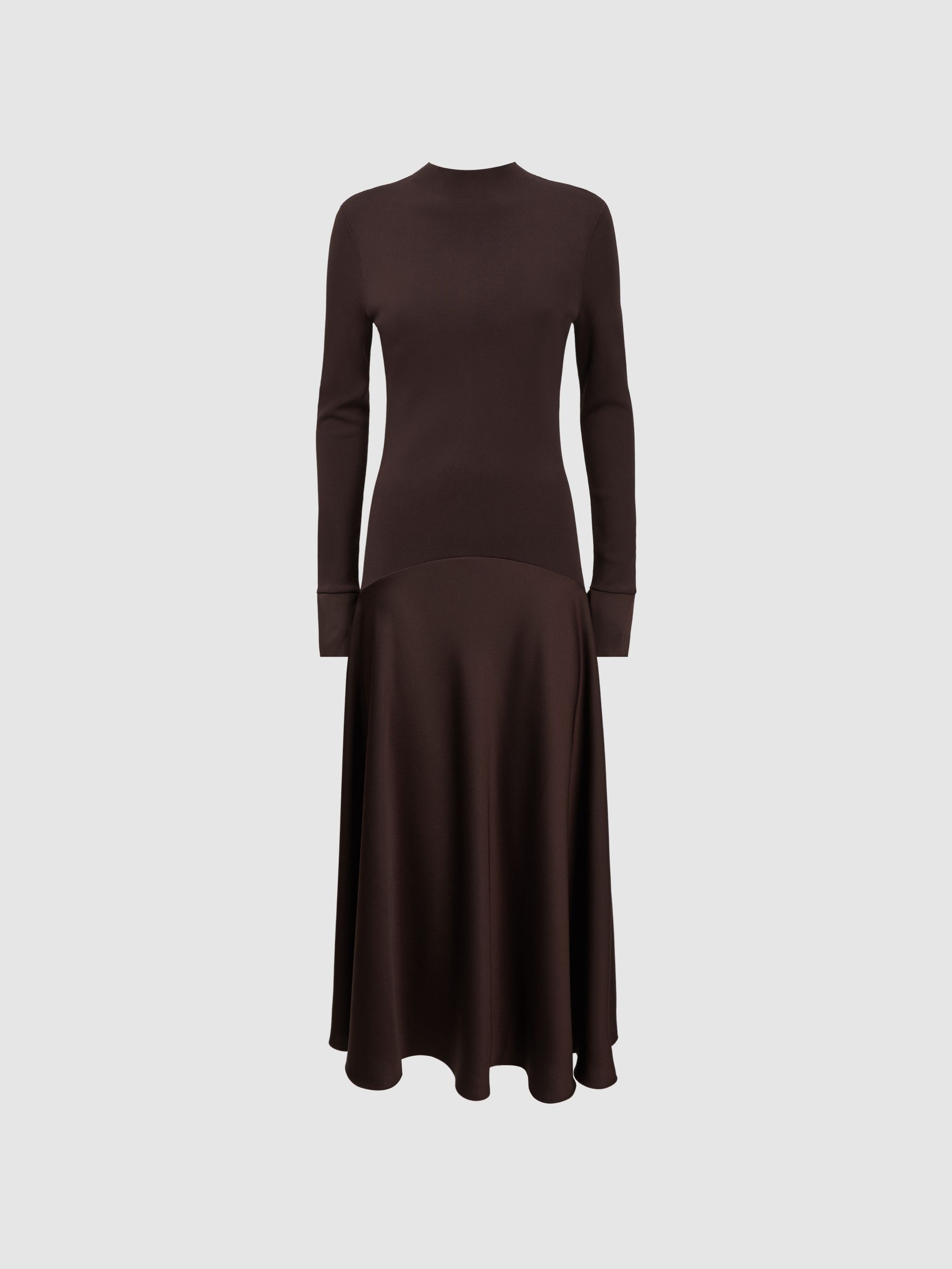 Florere Knitted Satin Midi Dress in Chocolate - Image 2 of 6