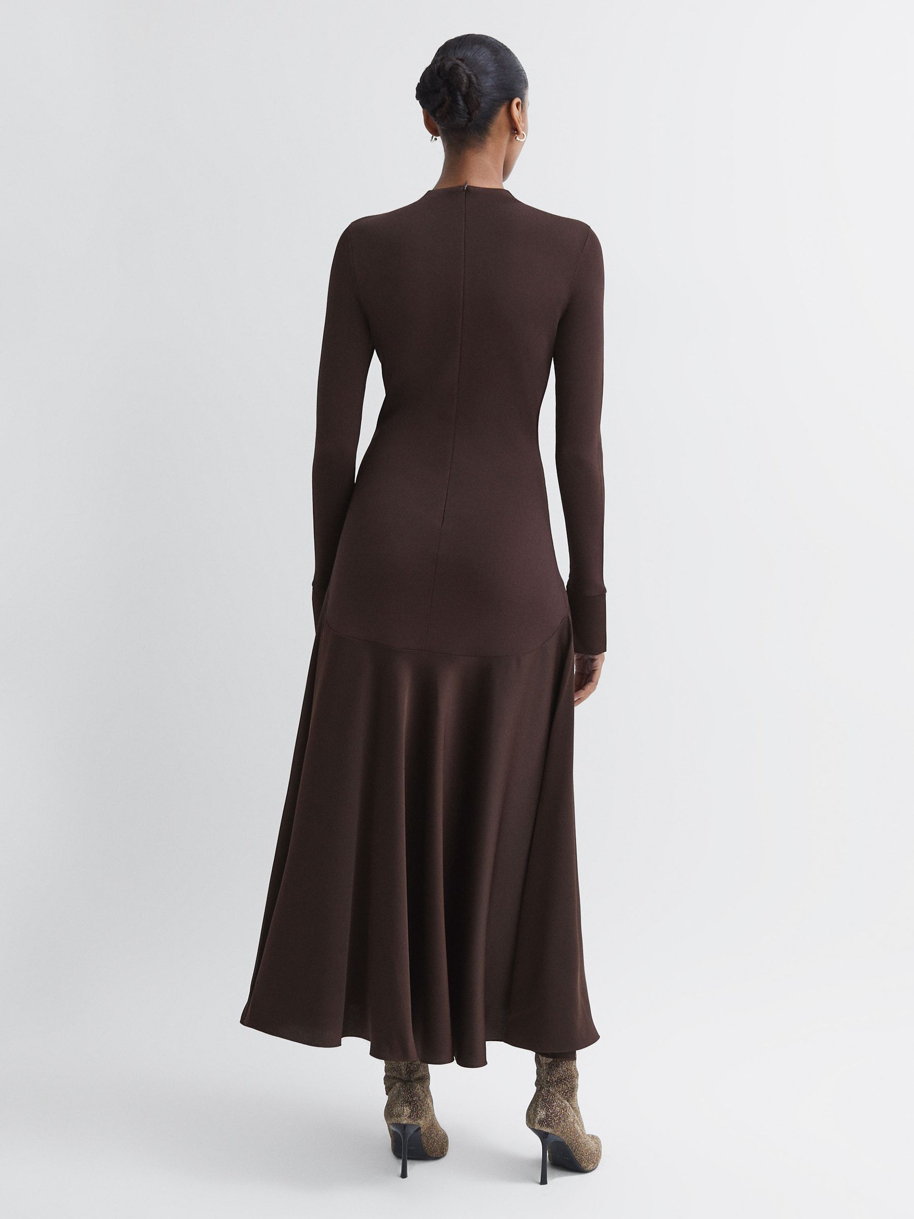 Florere Knitted Satin Midi Dress in Chocolate - Image 5 of 6
