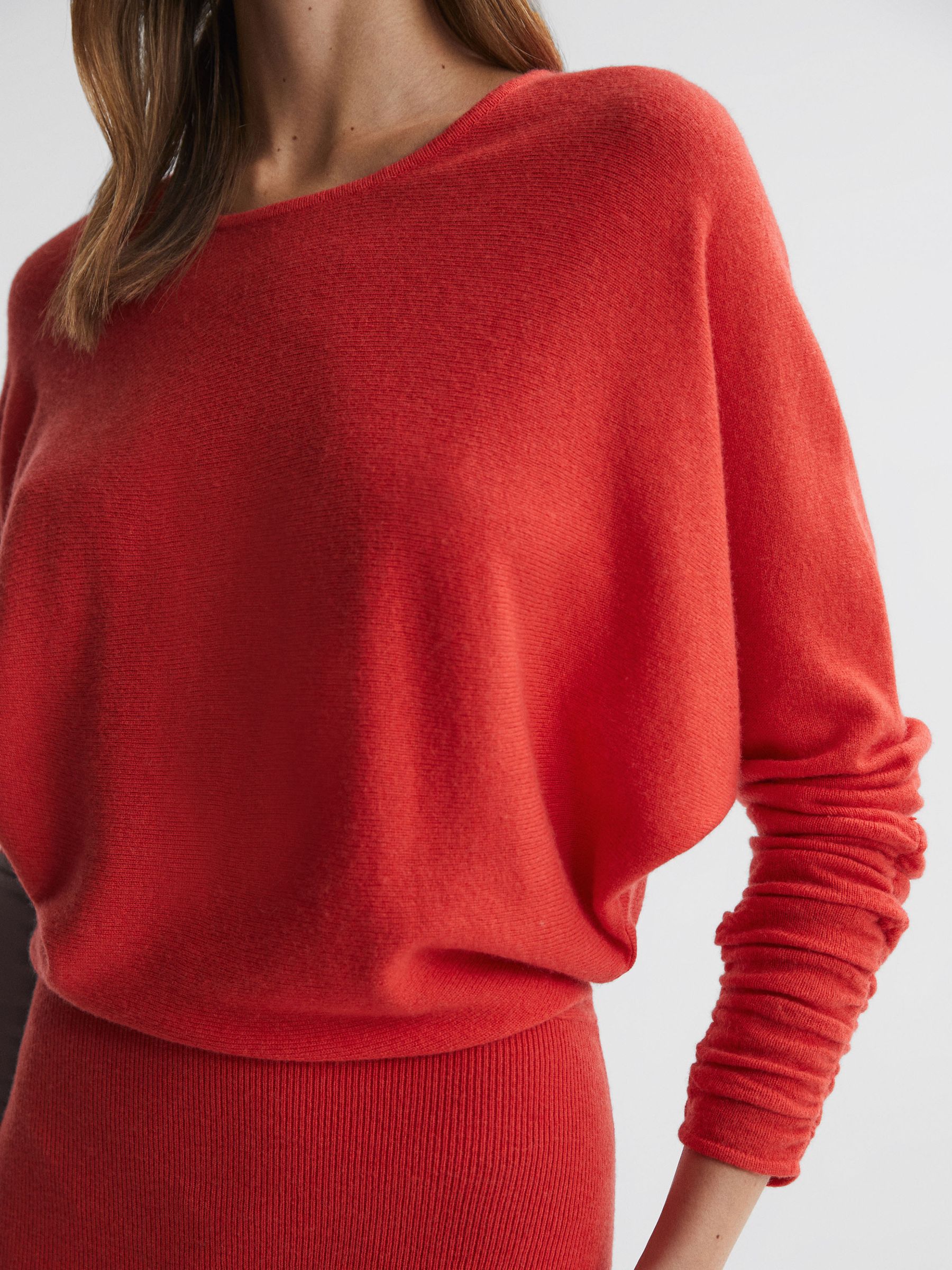 Wool Blend Ruched Sleeve Midi Dress in Red - Image 4 of 5