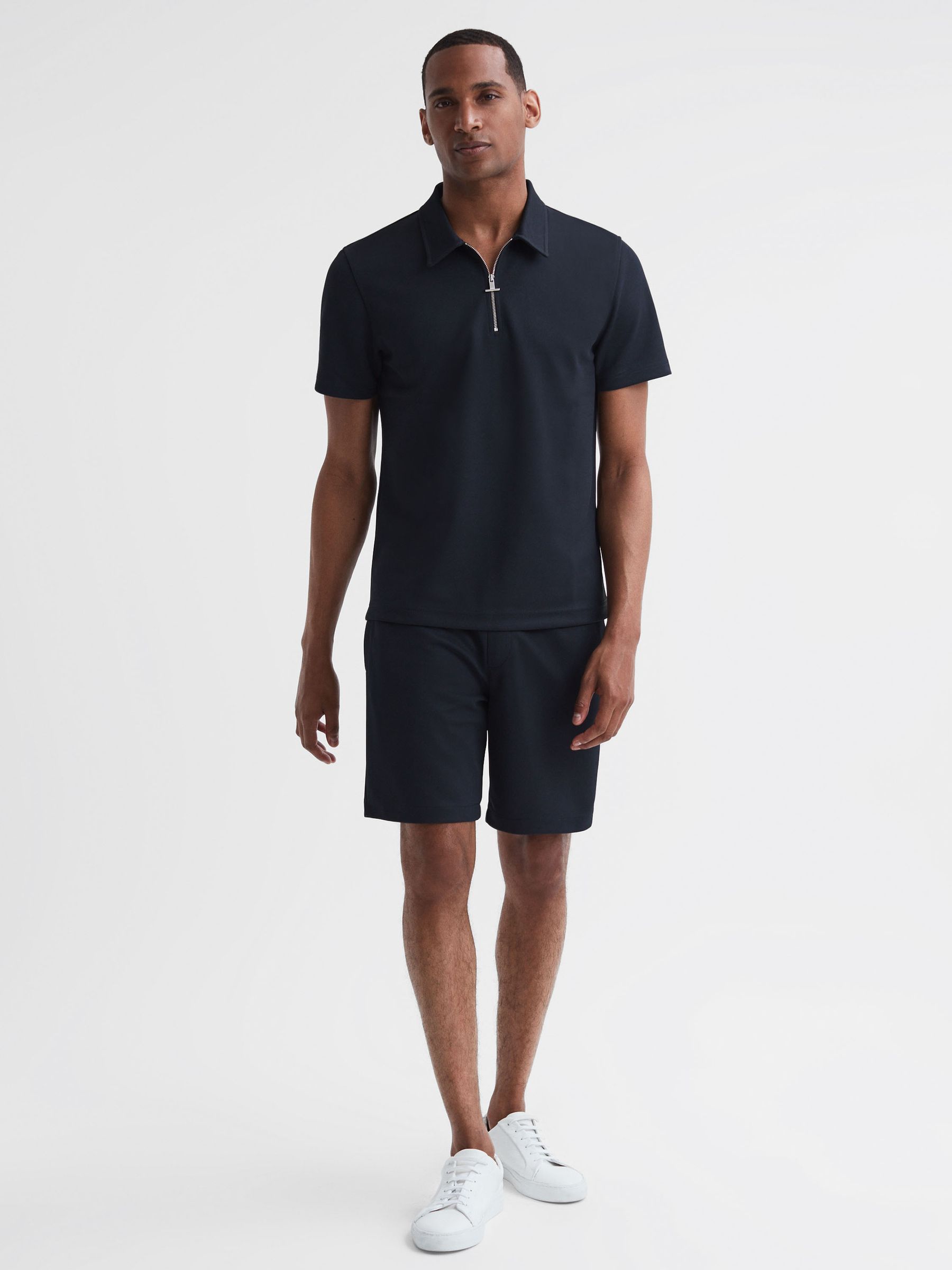 Slim Fit Drawstring Shorts in Navy - Image 1 of 5