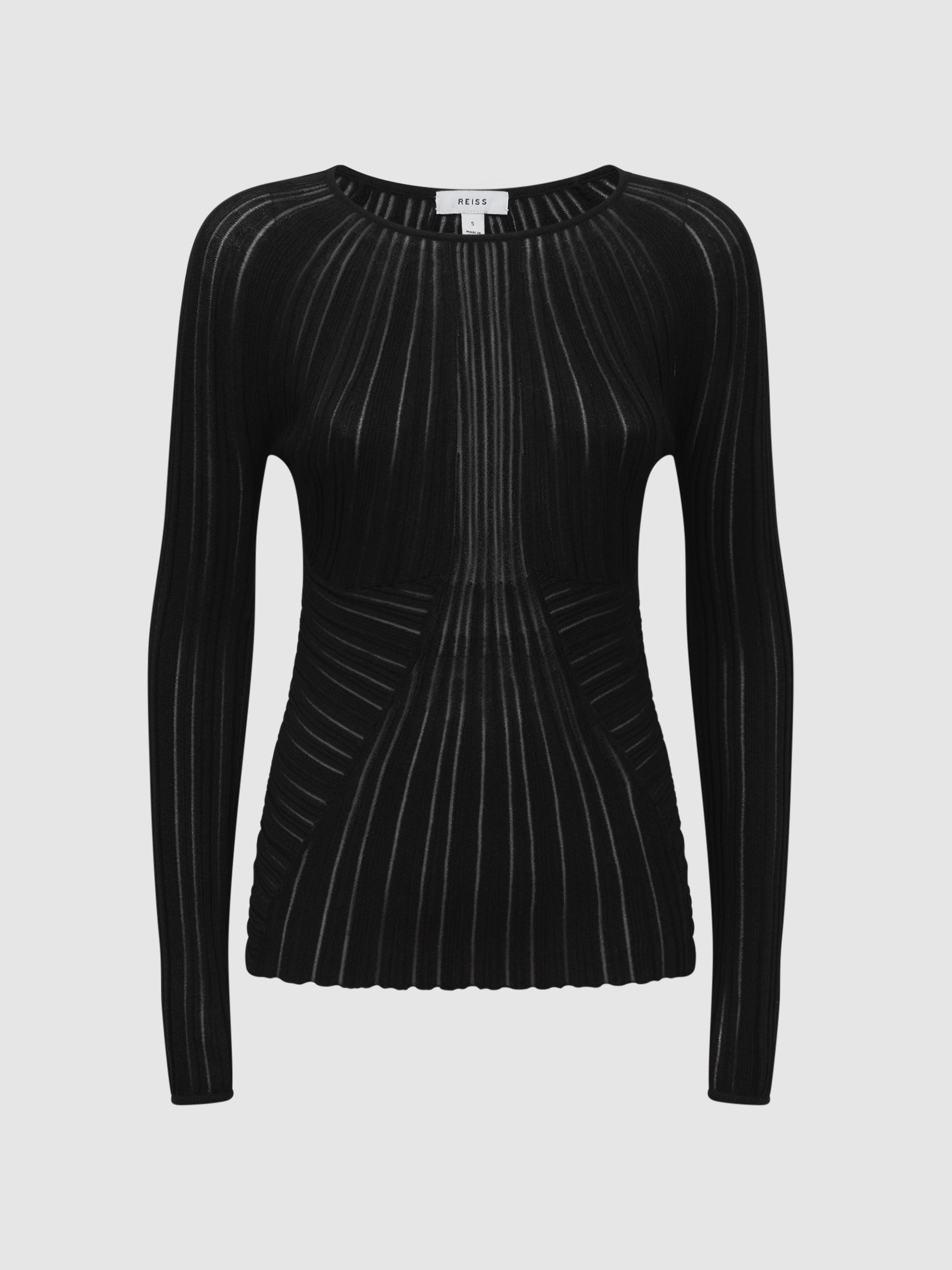 Sheer Knitted Long Sleeve Top in Black - Image 2 of 5