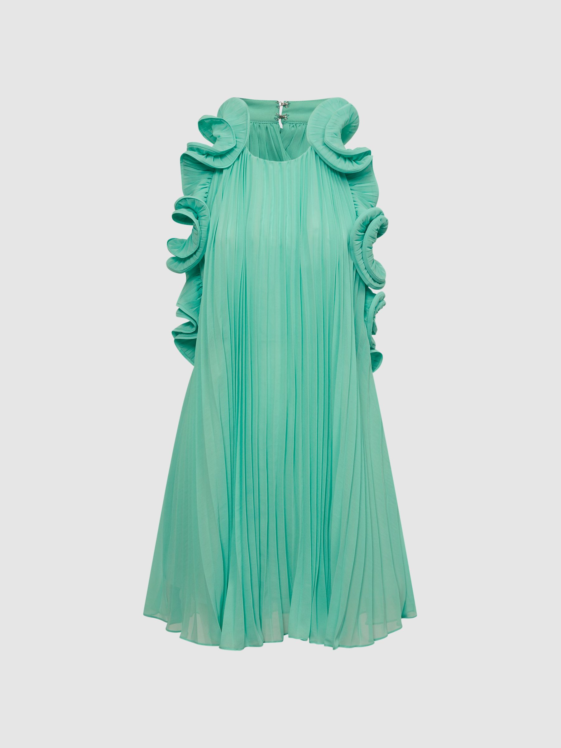 Amur Halter Neck Frill Mini Dress in Green - Image 2 of 6