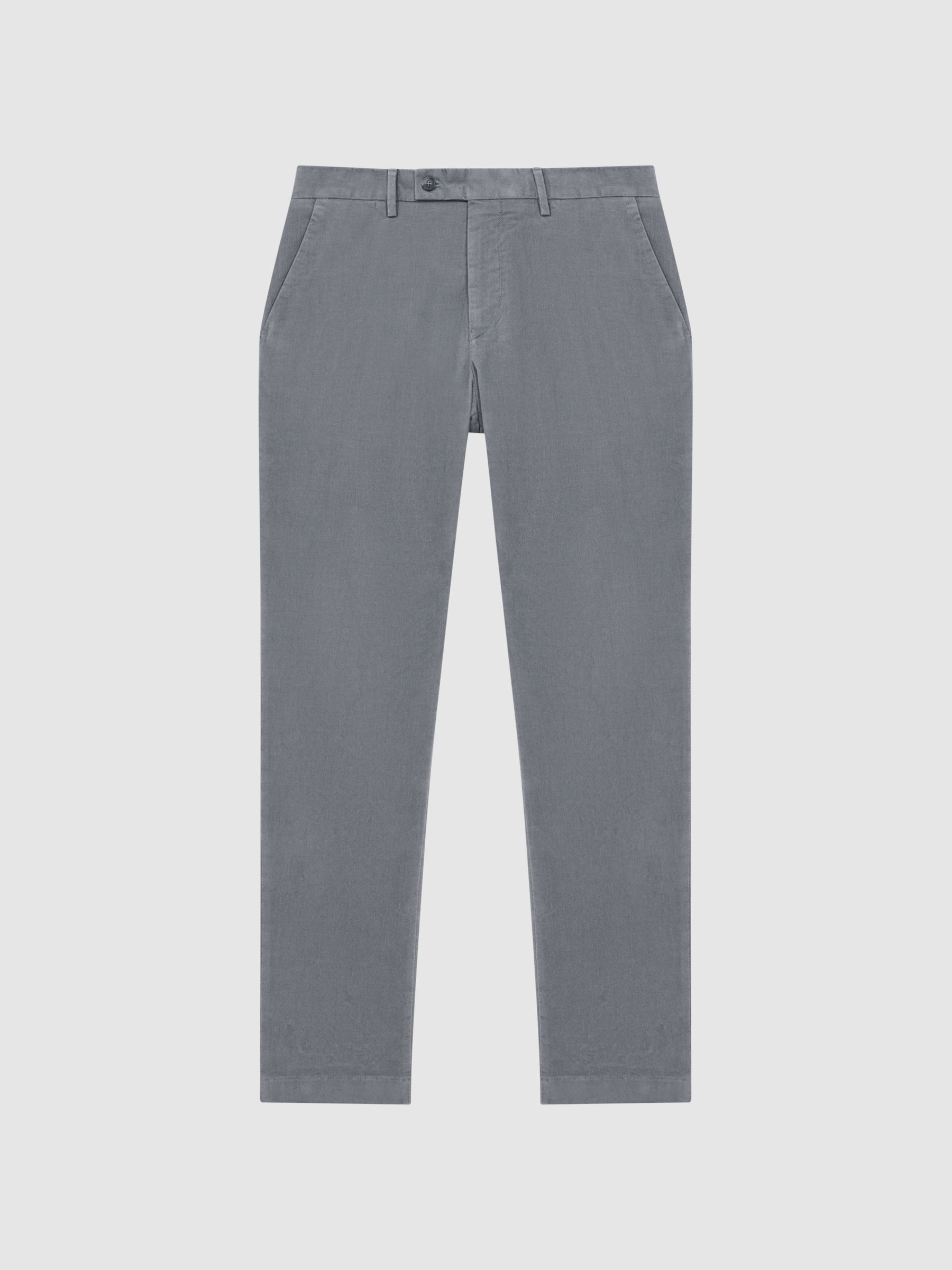 Slim Fit Brushed Cotton Trousers in Grey - Image 2 of 4