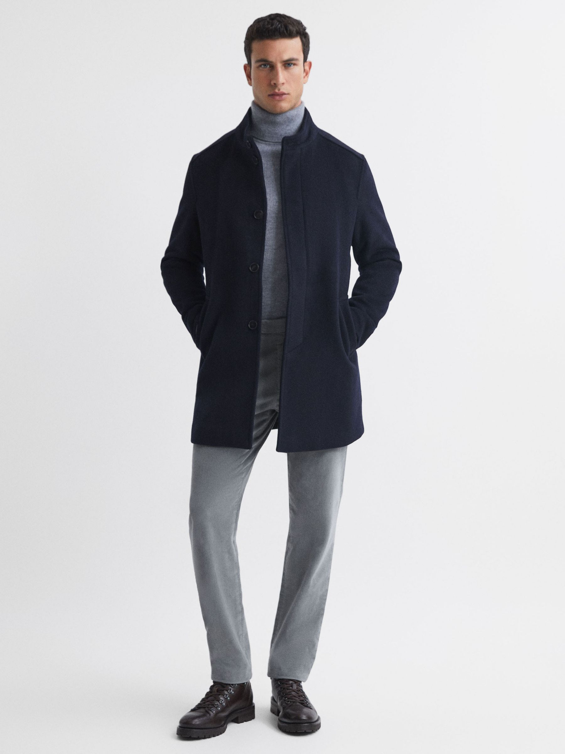 Slim Fit Brushed Cotton Trousers in Grey - Image 3 of 4