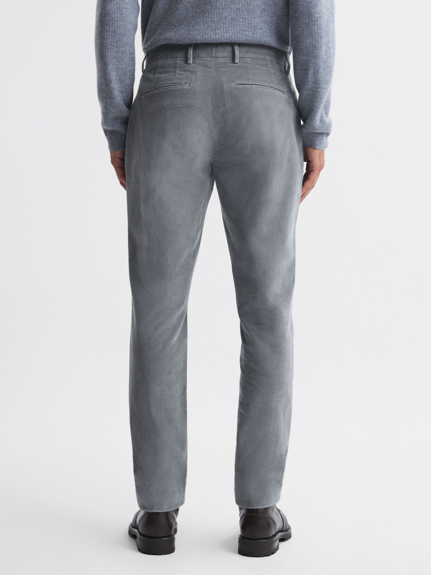 Slim Fit Brushed Cotton Trousers in Grey - Image 4 of 4