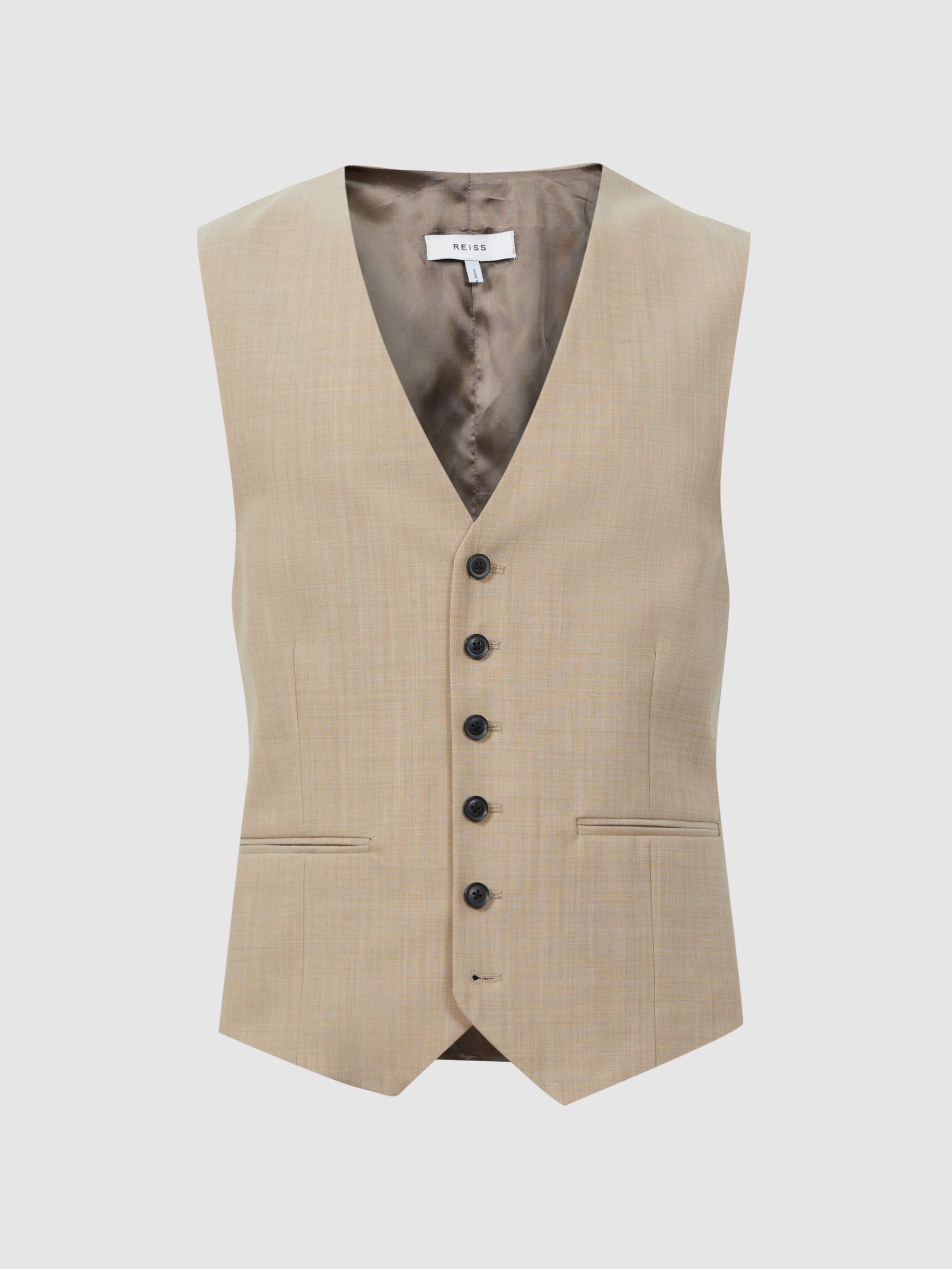 Classic Slim Fit Waistcoat in Oatmeal - Image 2 of 4