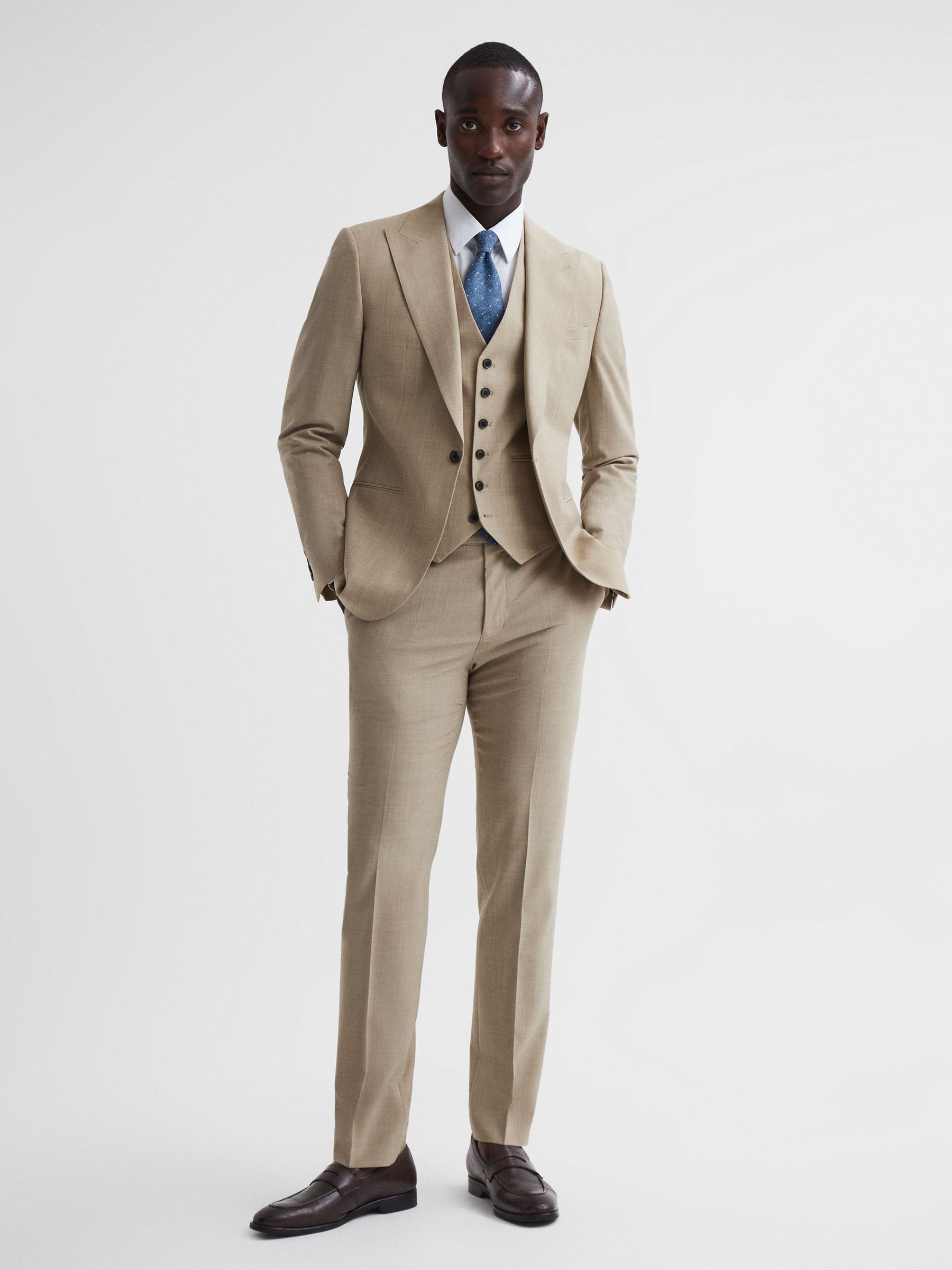 Classic Slim Fit Waistcoat in Oatmeal - Image 3 of 4