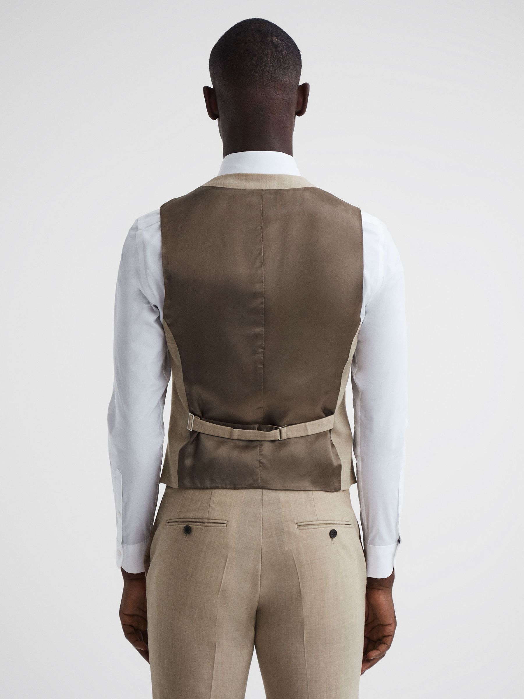 Classic Slim Fit Waistcoat in Oatmeal - Image 4 of 4