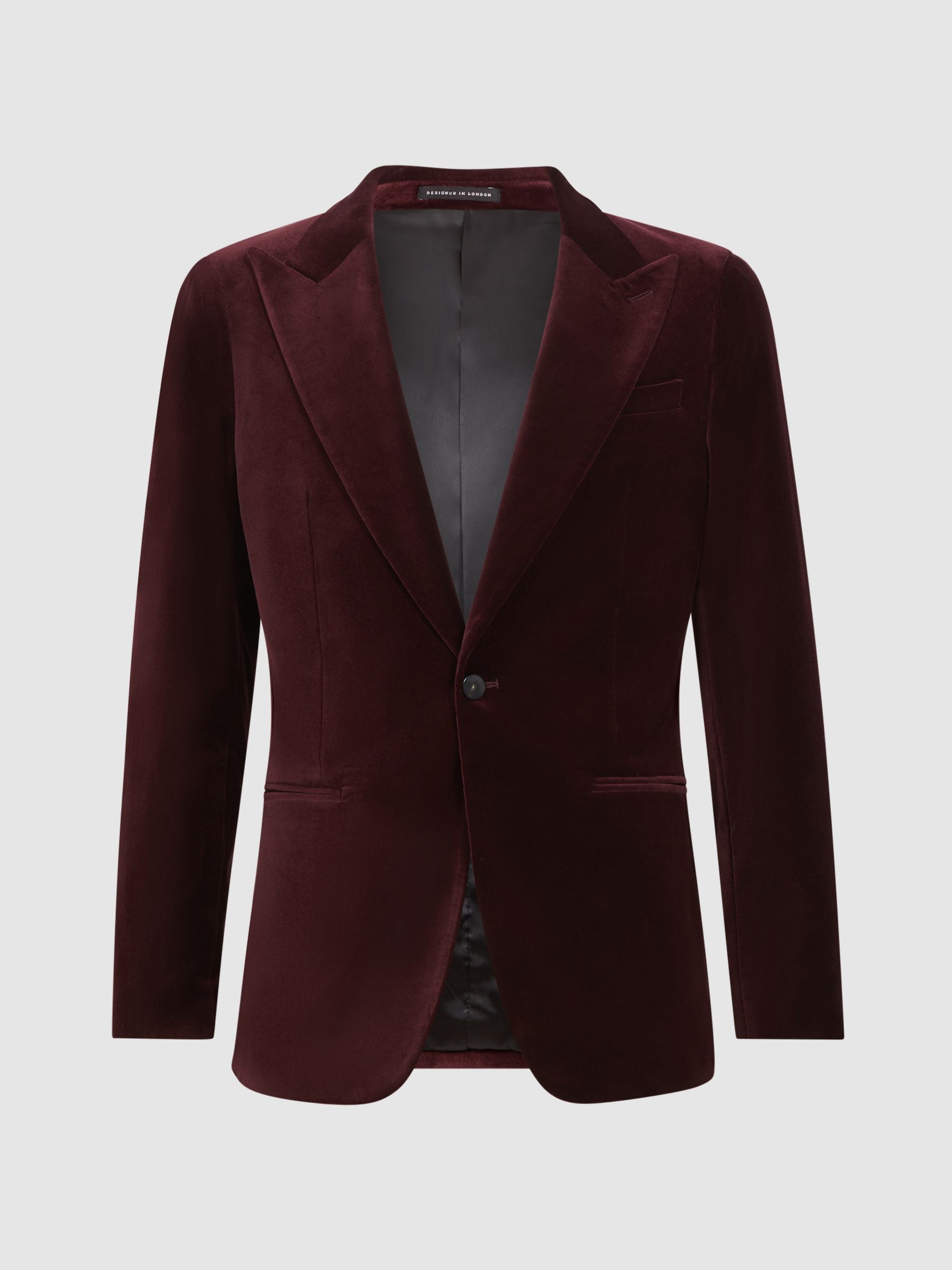 Slim Fit Velvet Single Breasted Blazer in Bordeaux - Image 2 of 7 Slim Fit Velvet Single Breasted Blazer in Bordeaux - Image 2 of 7