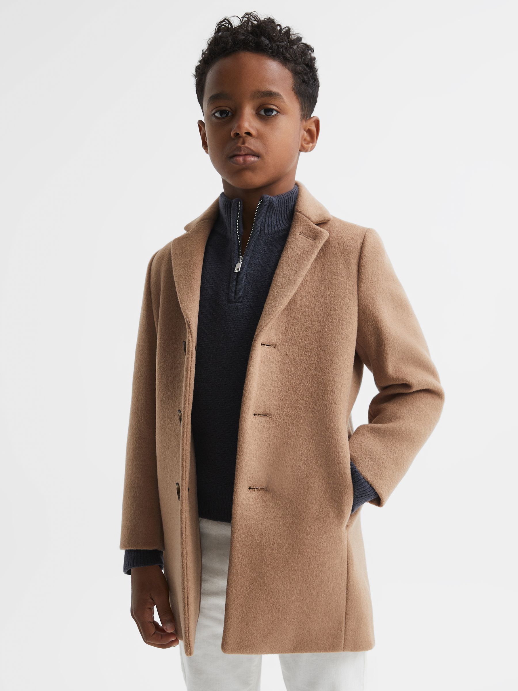 3-9 yrs Single Breasted Epsom Overcoat in Camel - Image 1 of 7