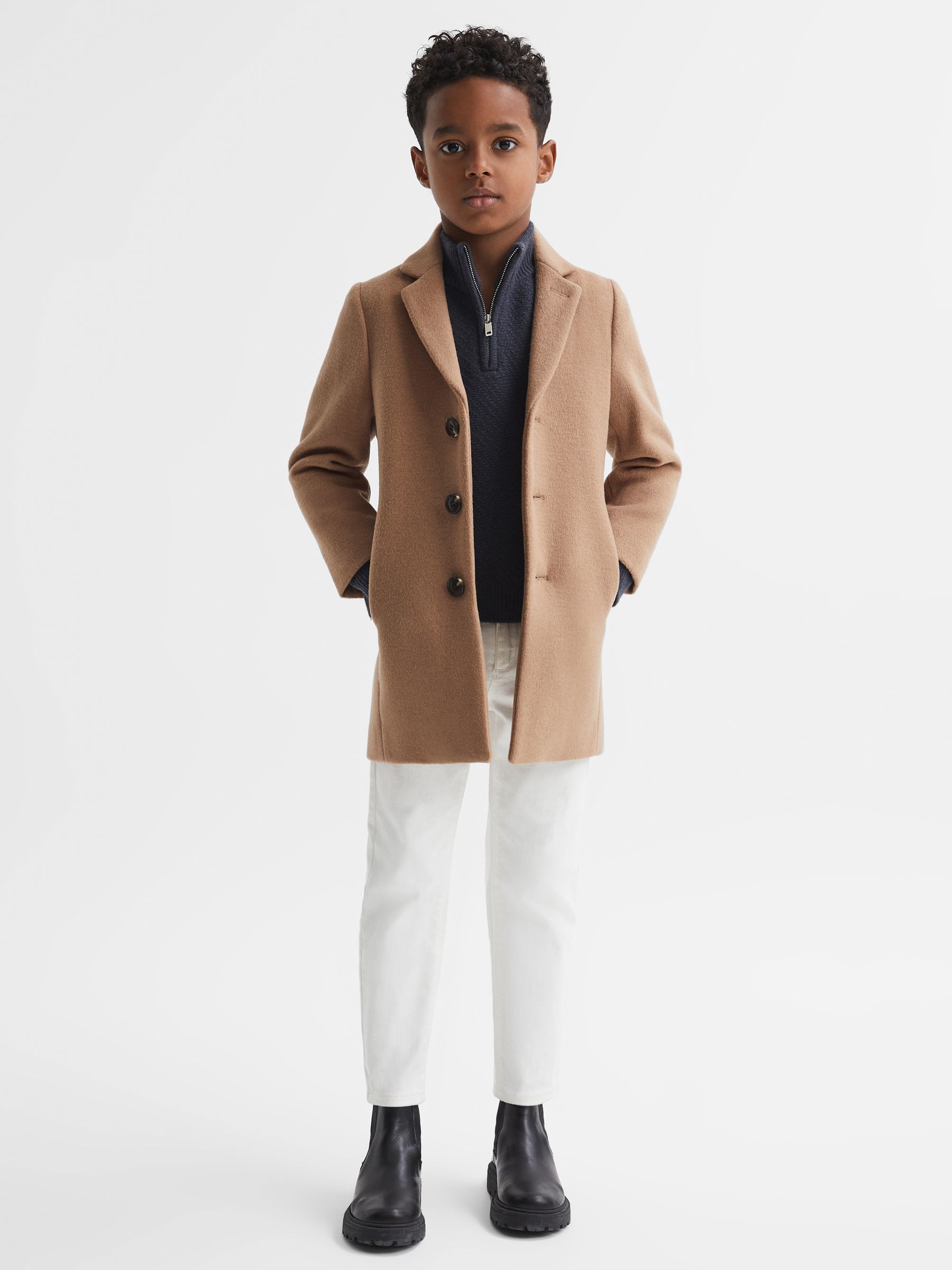 3-9 yrs Single Breasted Epsom Overcoat in Camel - Image 3 of 7