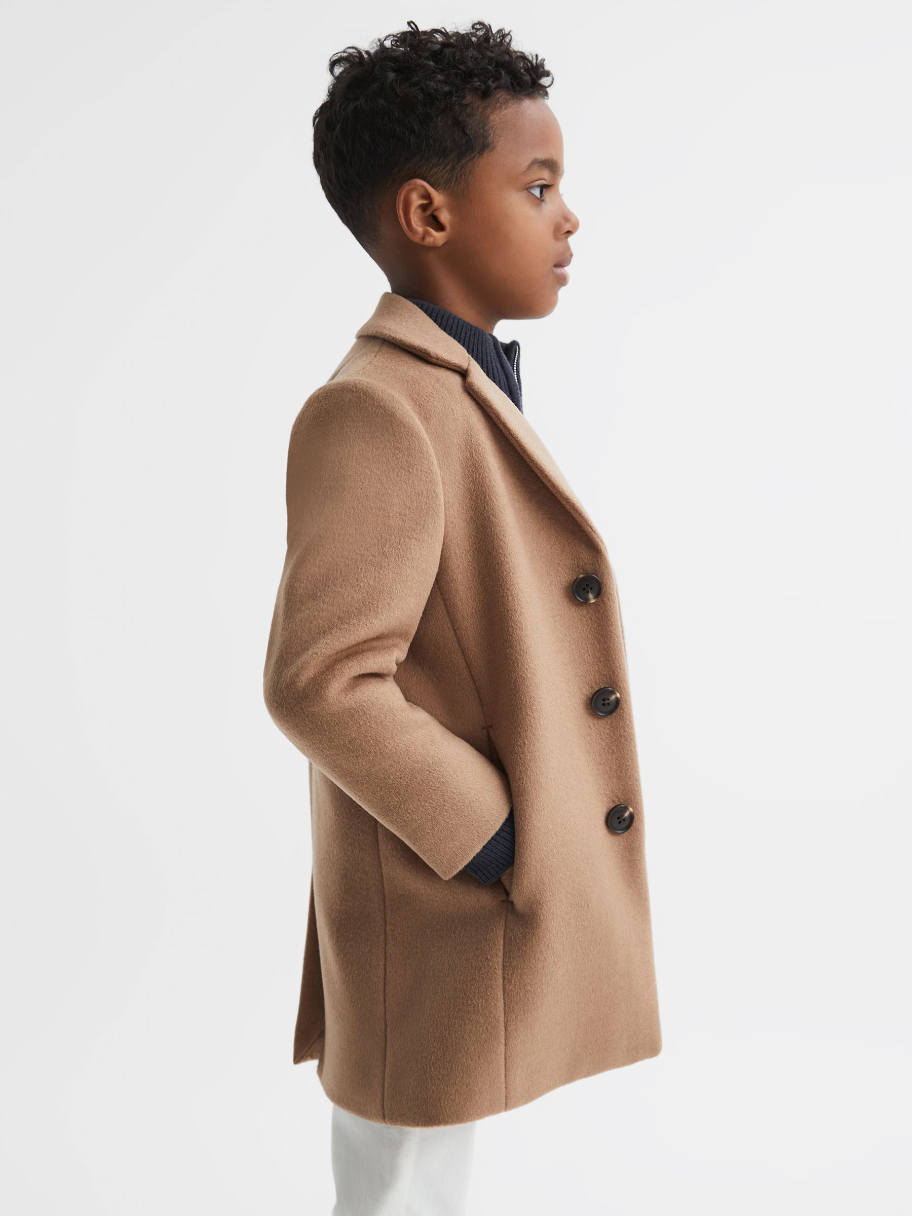3-9 yrs Single Breasted Epsom Overcoat in Camel - Image 4 of 7