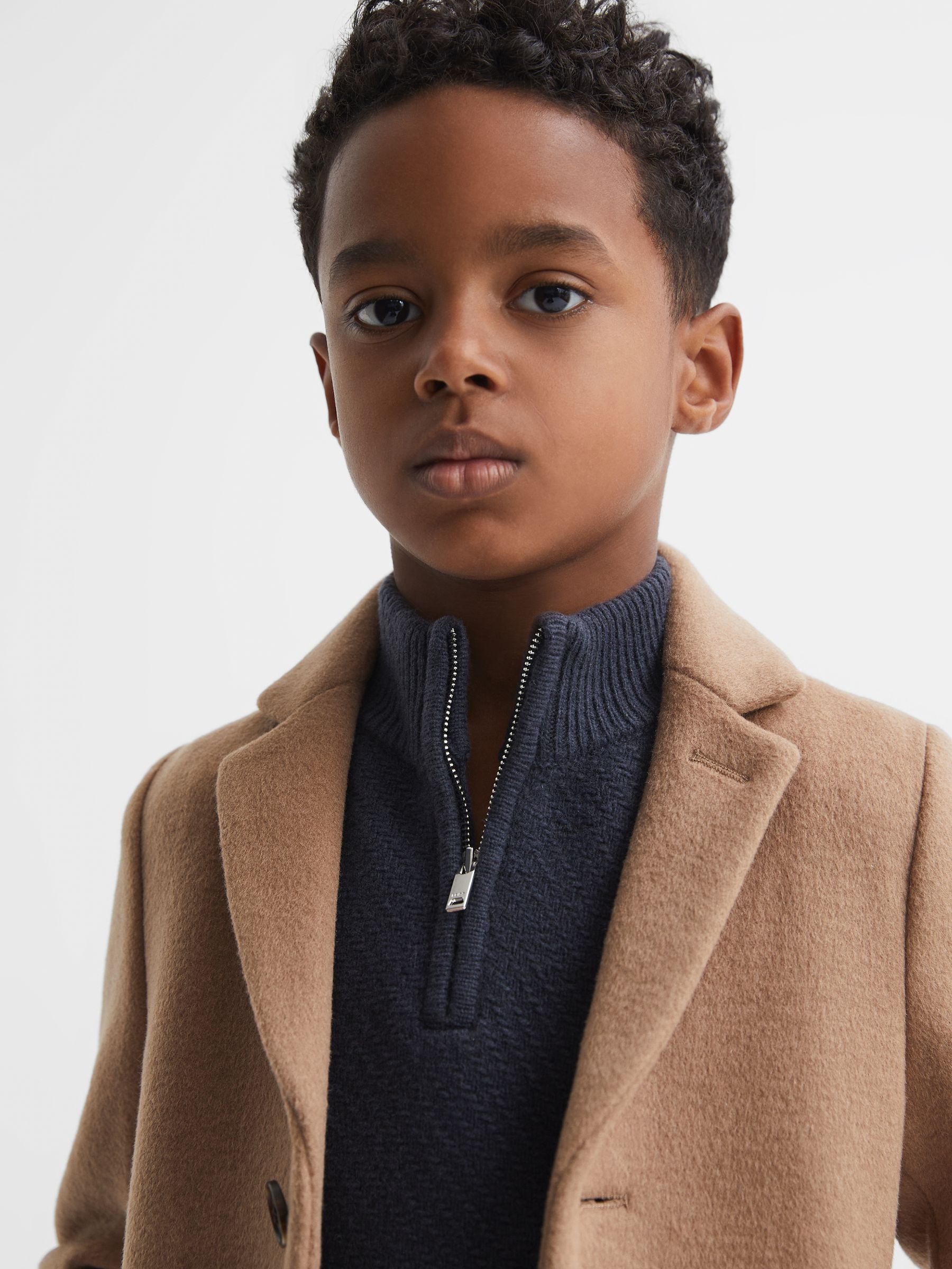 3-9 yrs Single Breasted Epsom Overcoat in Camel - Image 5 of 7