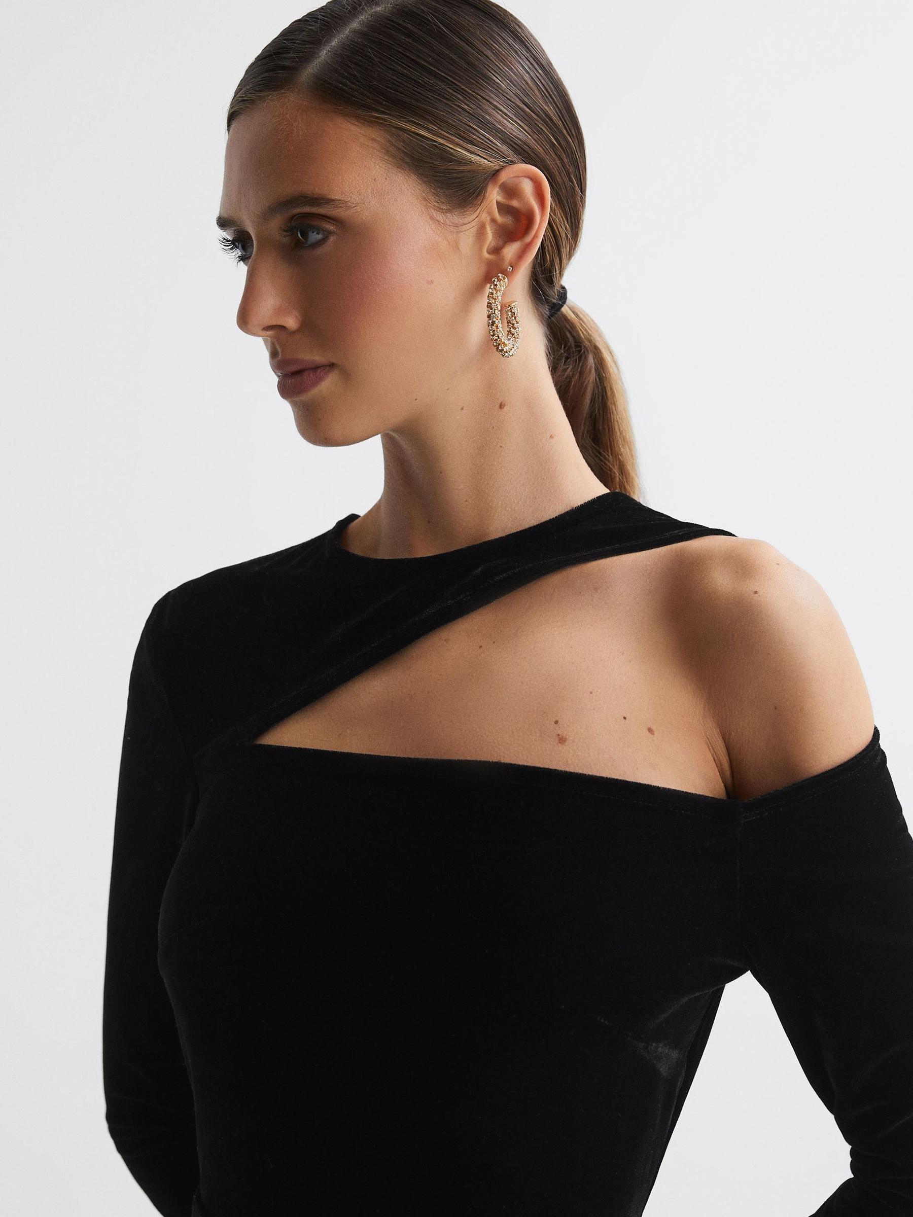 Velvet Off-The-Shoulder Jumpsuit in Black - Image 3 of 5