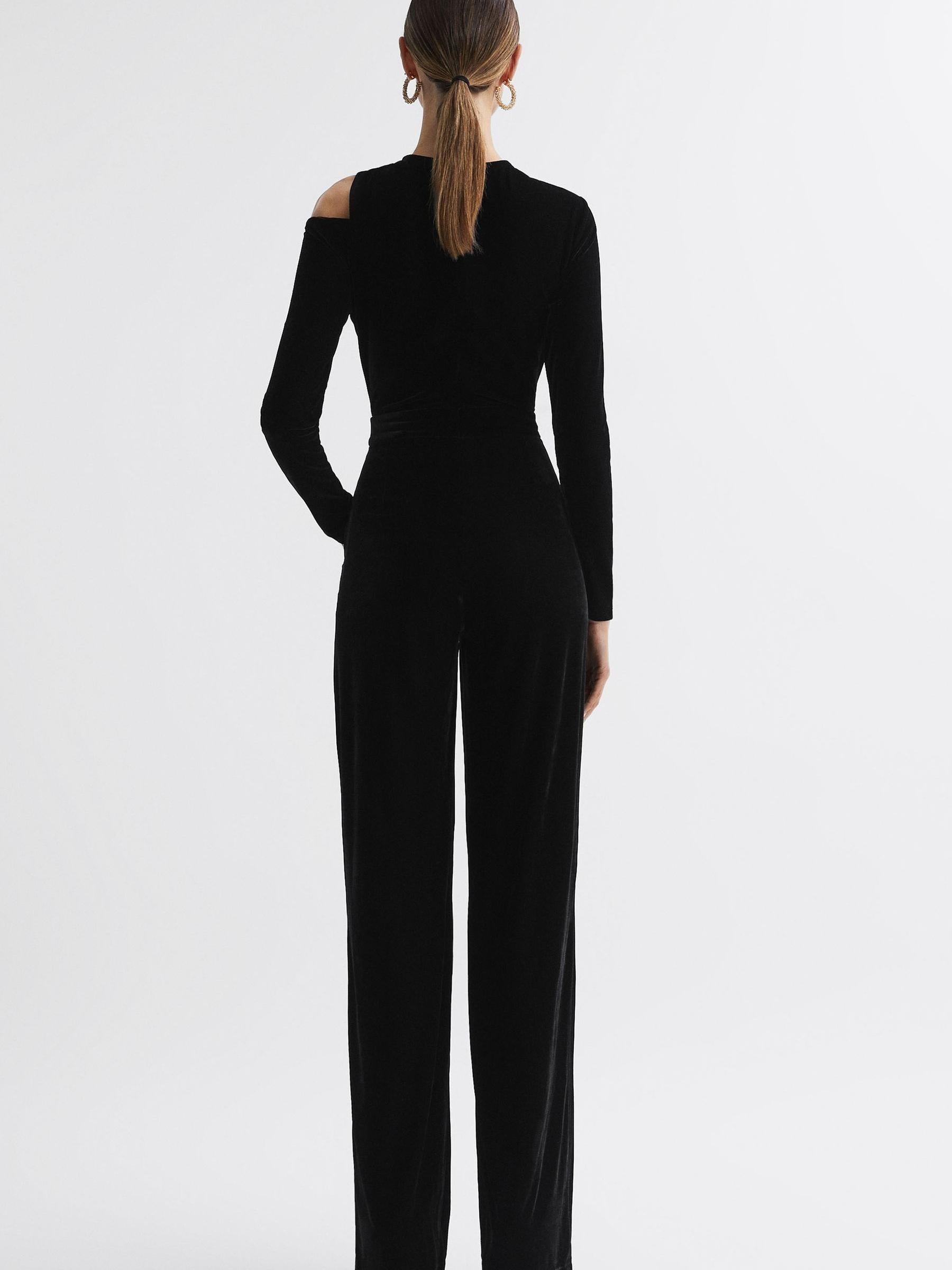Velvet Off-The-Shoulder Jumpsuit in Black - Image 4 of 5
