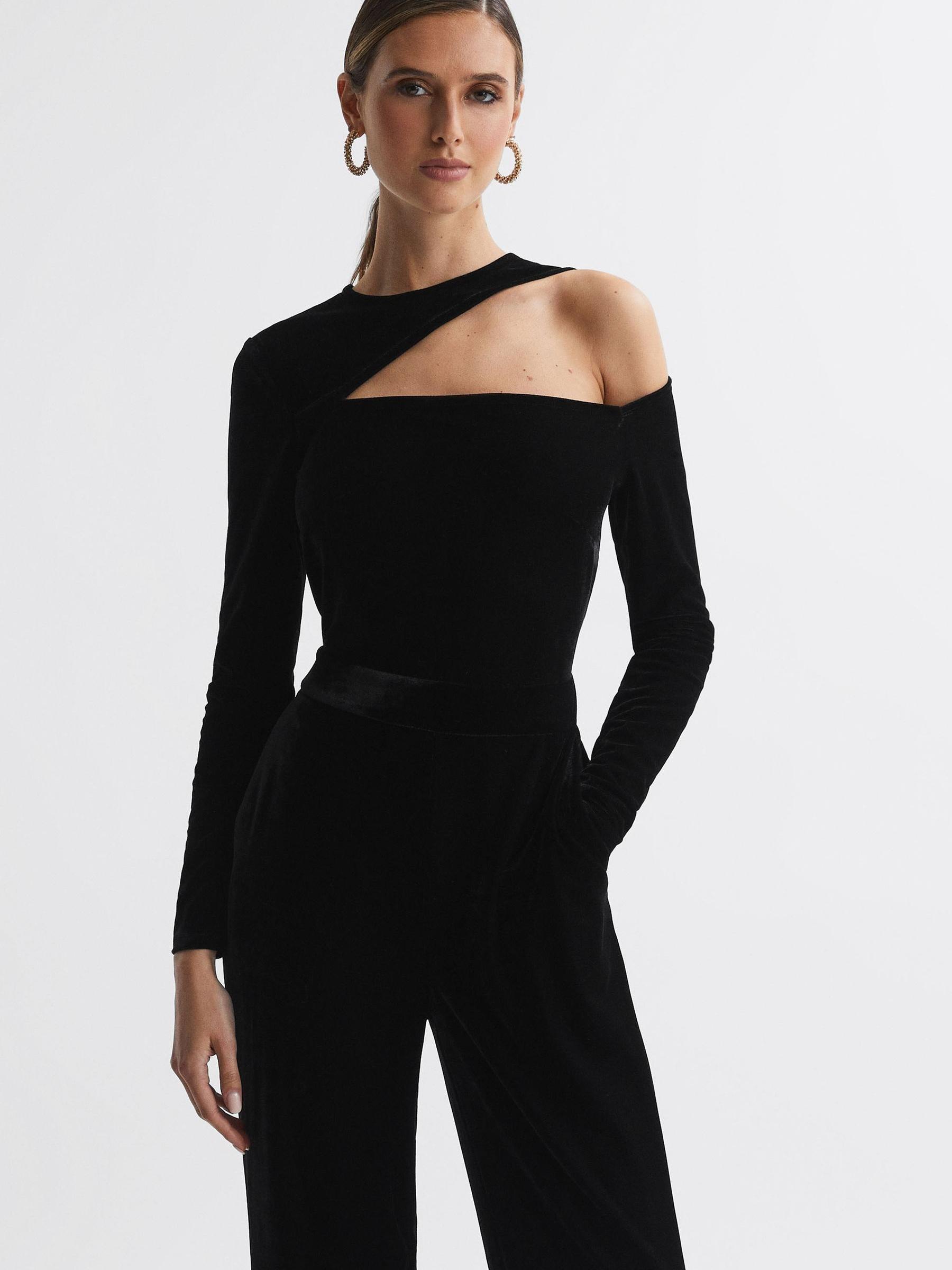 Velvet Off-The-Shoulder Jumpsuit in Black - Image 5 of 5