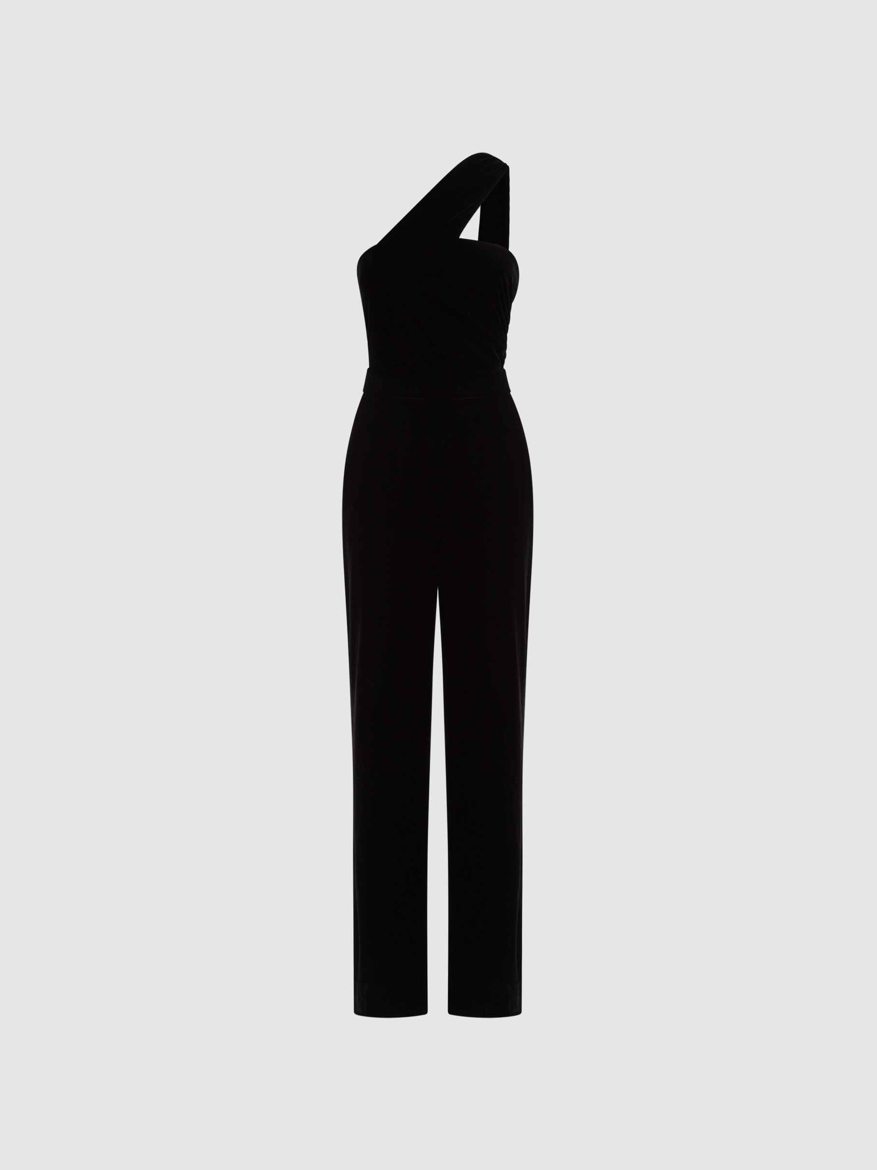 Petite Velvet One-Shoulder Jumpsuit in Black - Image 2 of 5