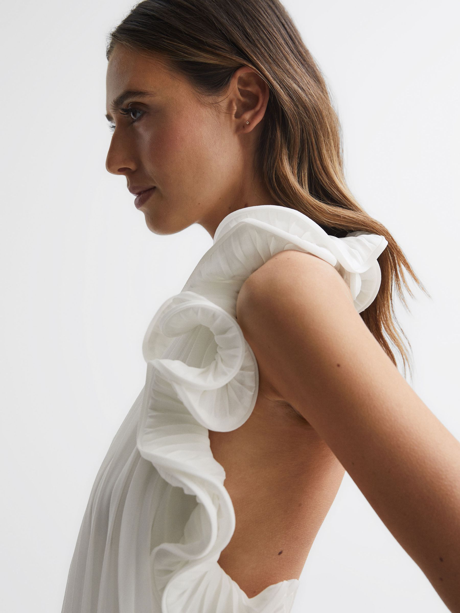 Amur Halter Neck Frill Mini Dress in Off White - Image 1 of 5