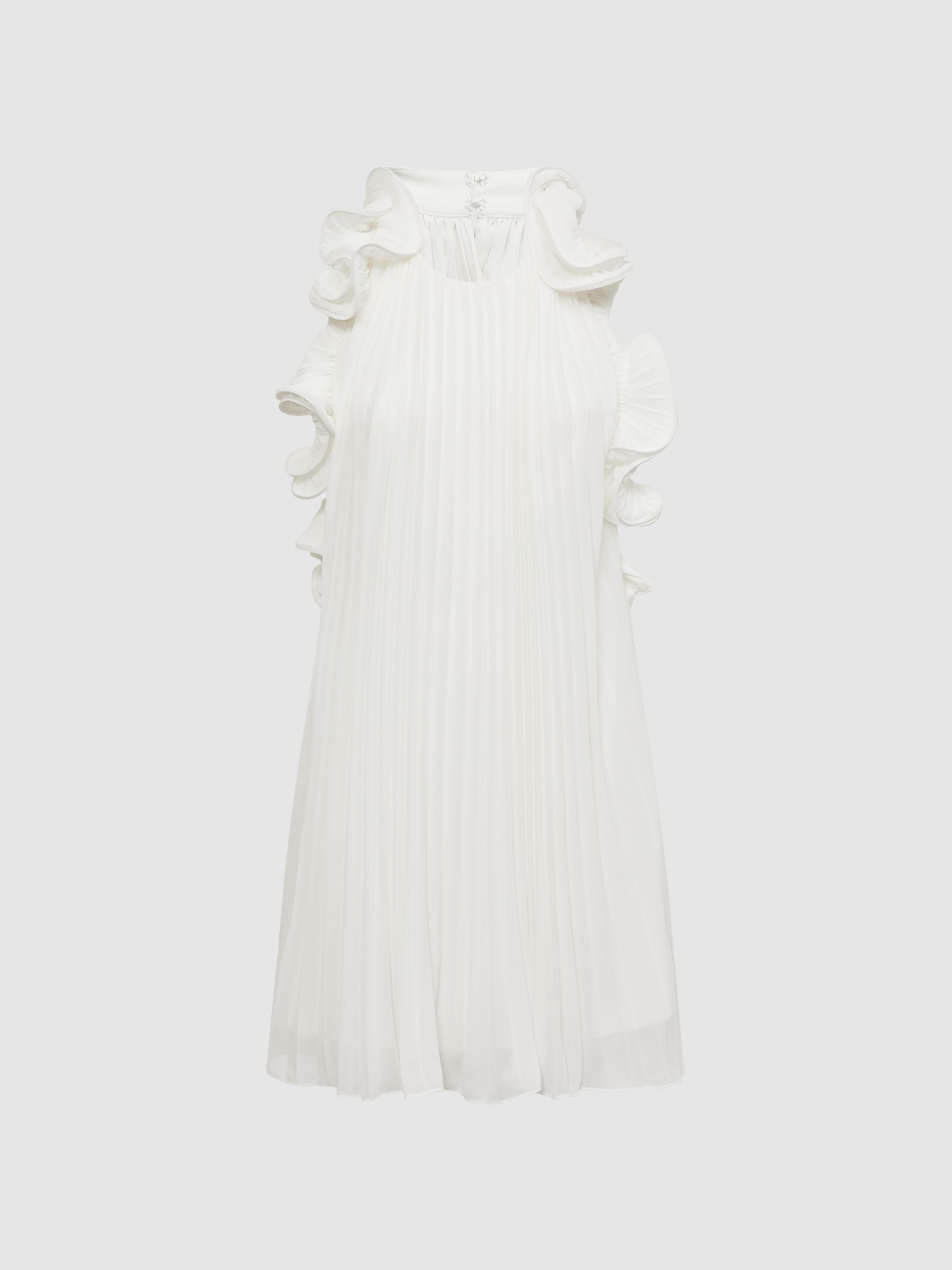 Amur Halter Neck Frill Mini Dress in Off White - Image 2 of 5