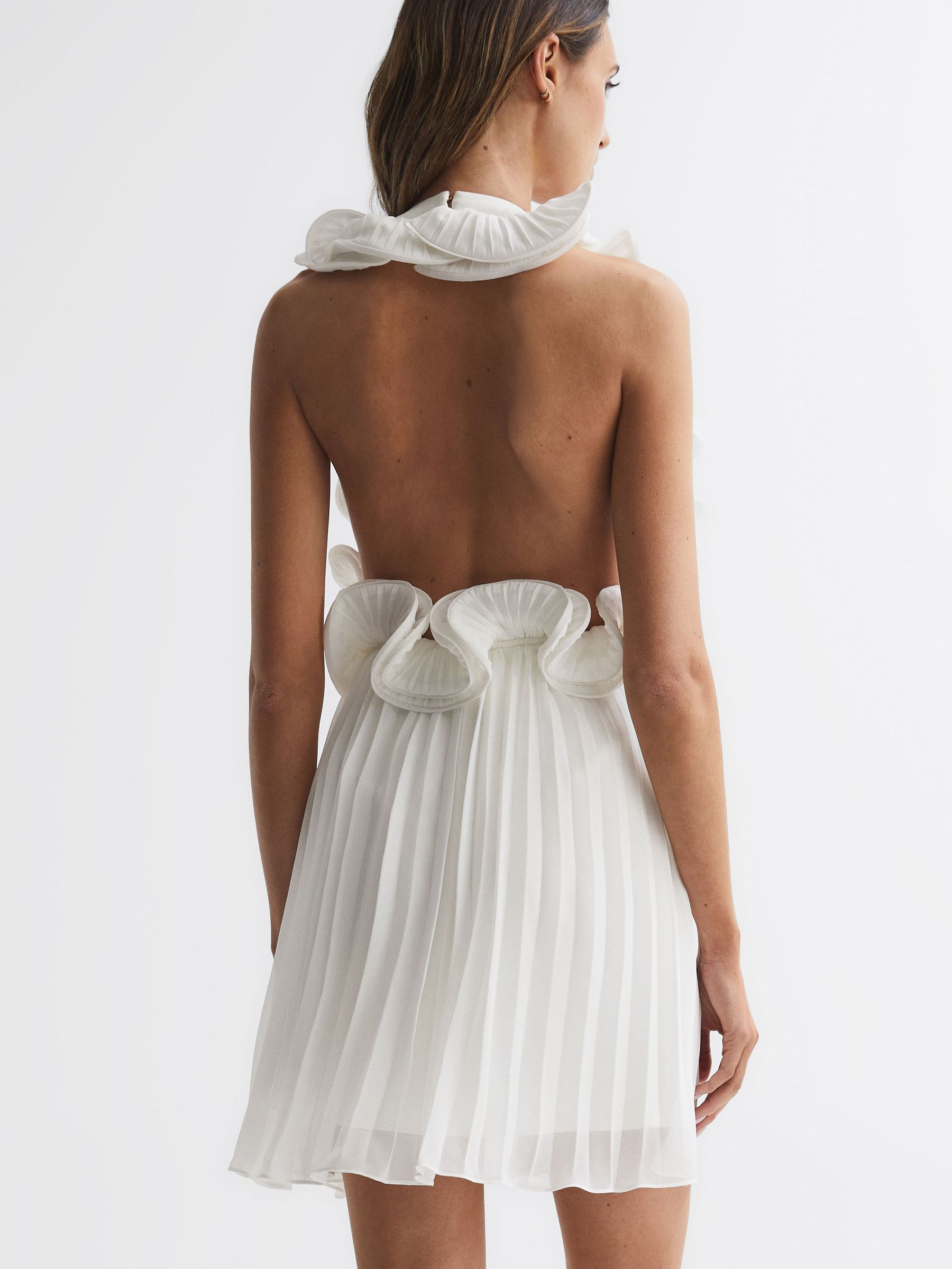 Amur Halter Neck Frill Mini Dress in Off White - Image 4 of 5