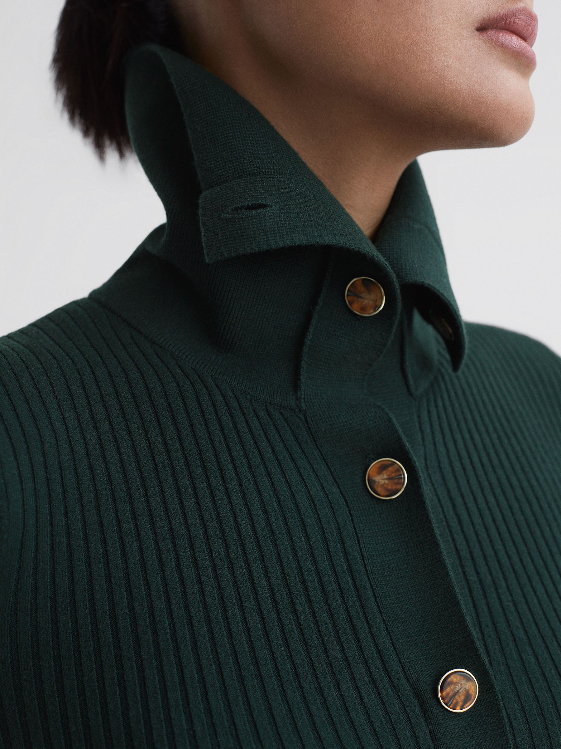 Petite Button Through Bodycon Midi Dress in Green - Image 4 of 6
