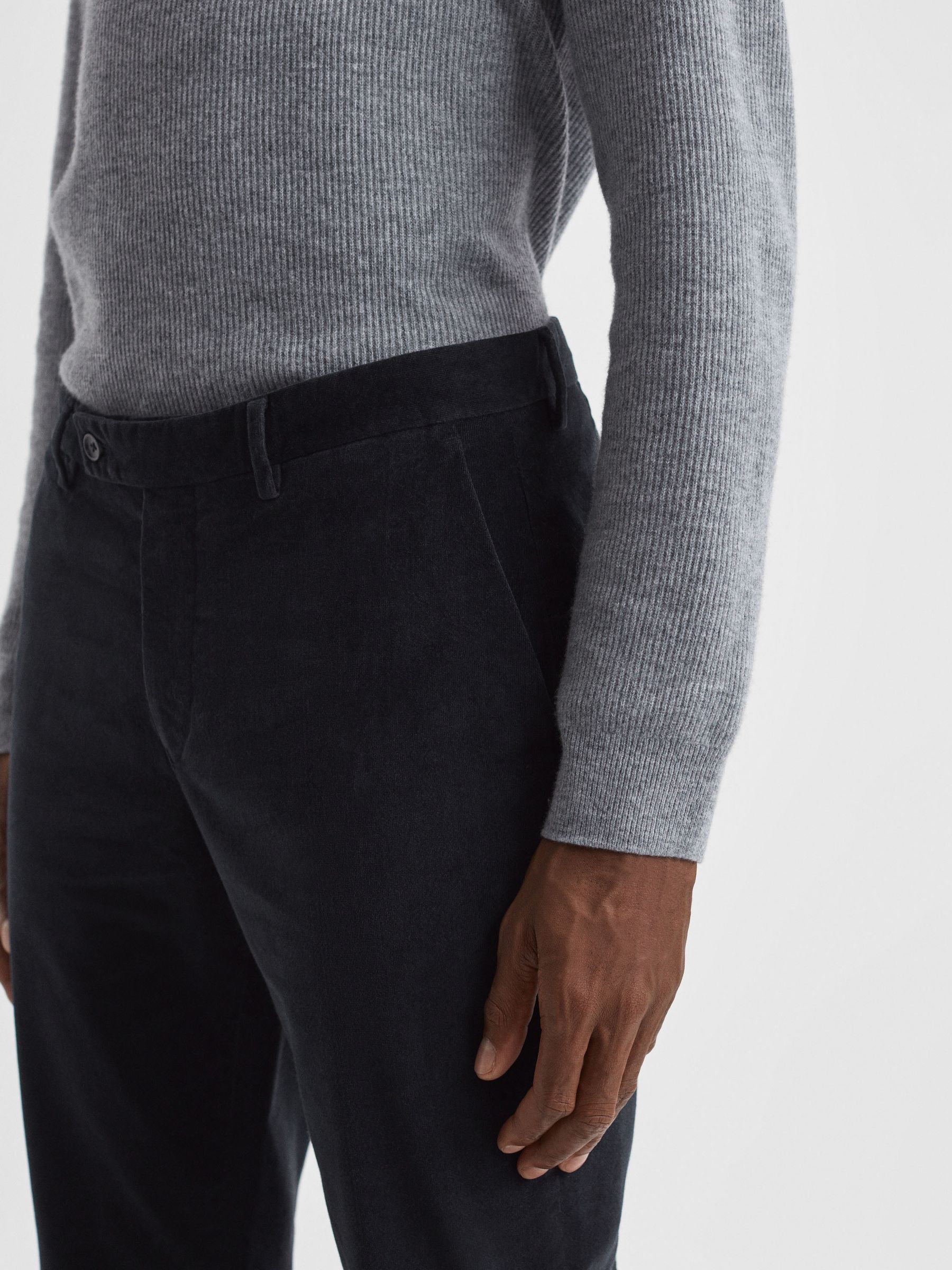 Slim Fit Brushed Cotton Trousers in Navy - Image 4 of 6