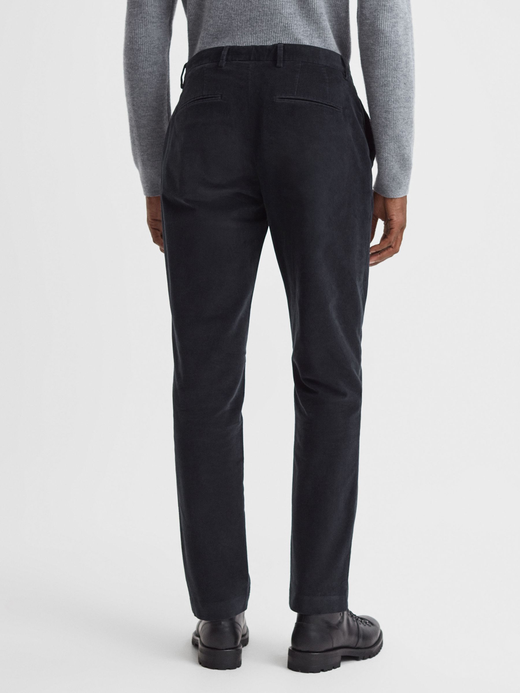 Slim Fit Brushed Cotton Trousers in Navy - Image 5 of 6