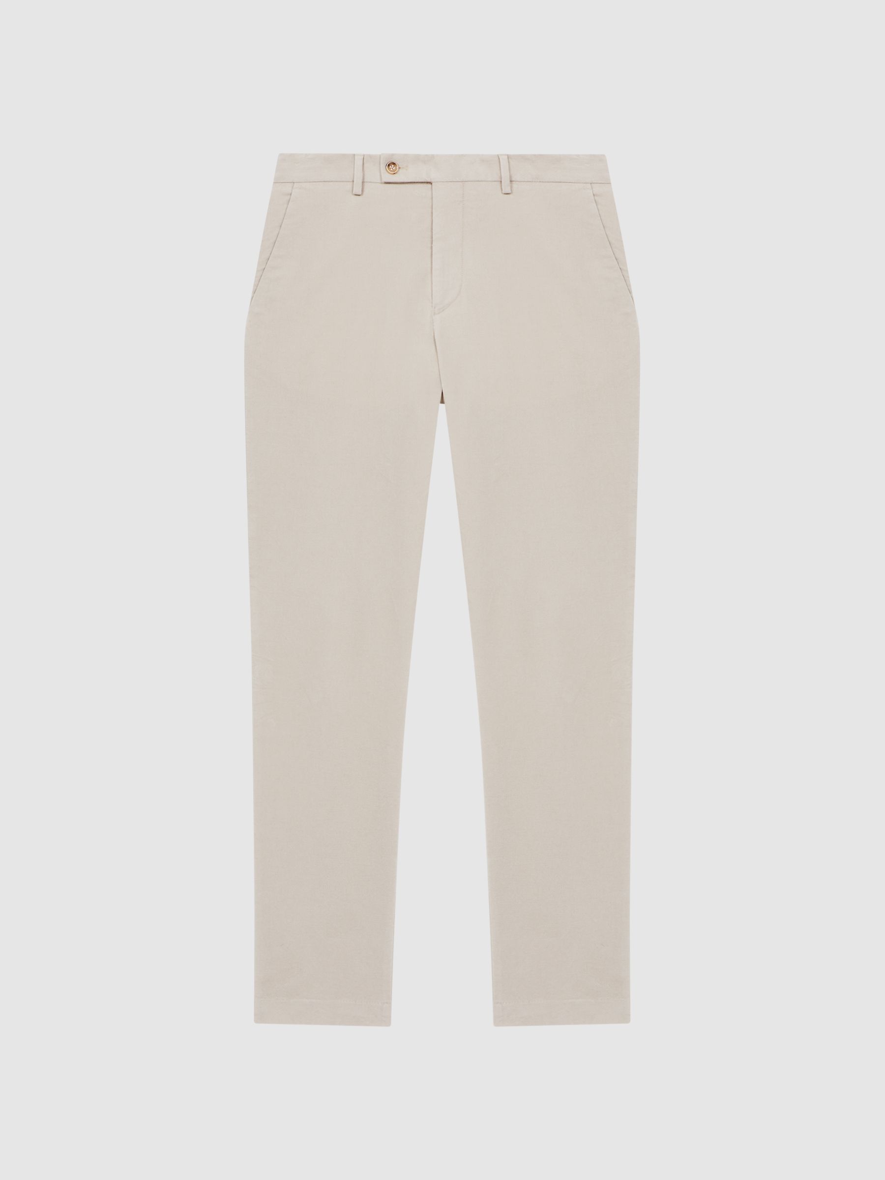Slim Fit Brushed Cotton Trousers in Oatmeal - Image 2 of 4