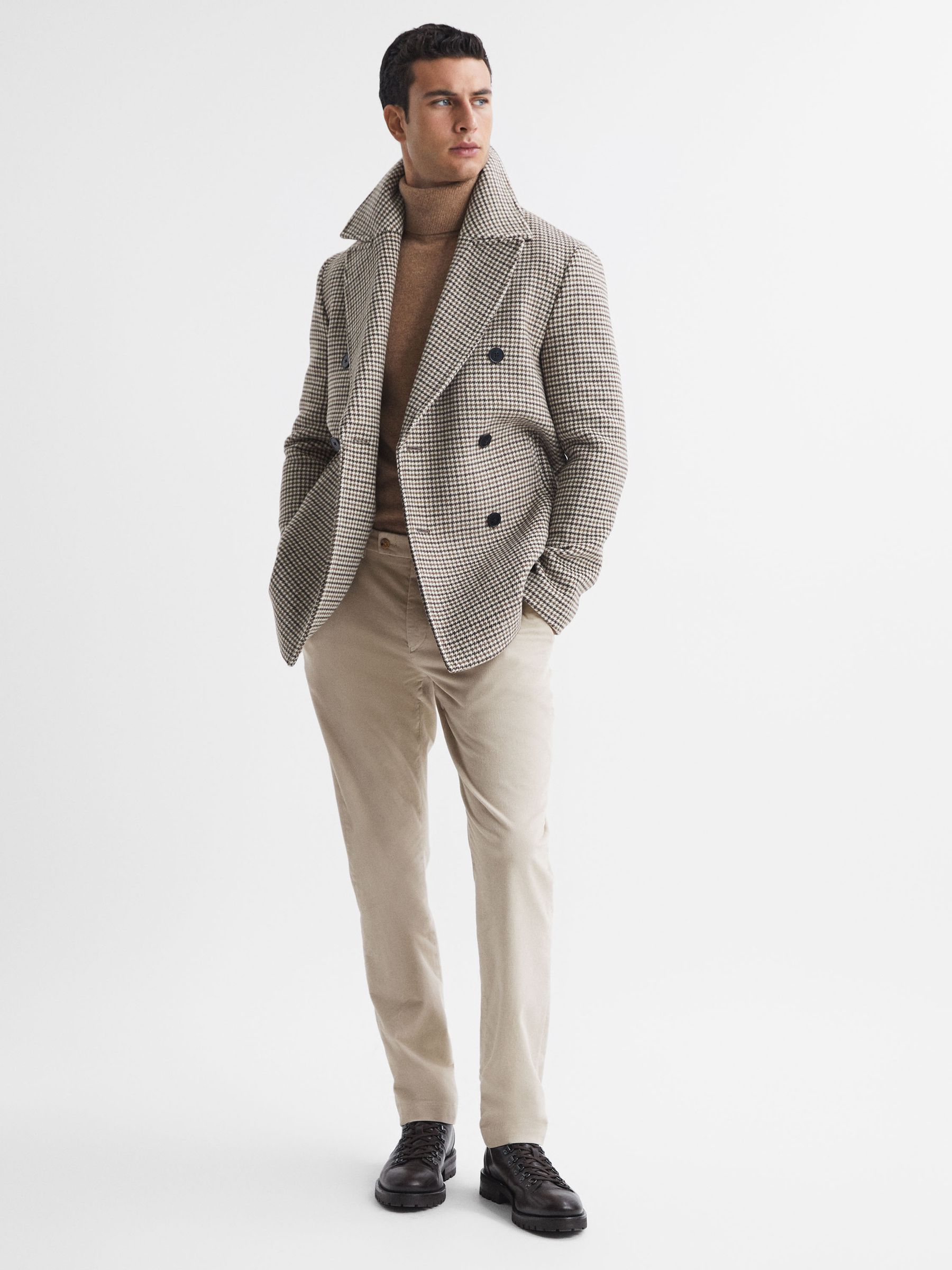 Slim Fit Brushed Cotton Trousers in Oatmeal - Image 3 of 4