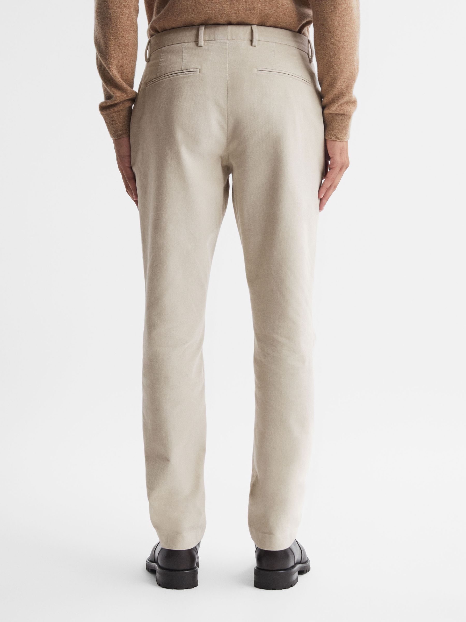 Slim Fit Brushed Cotton Trousers in Oatmeal - Image 4 of 4