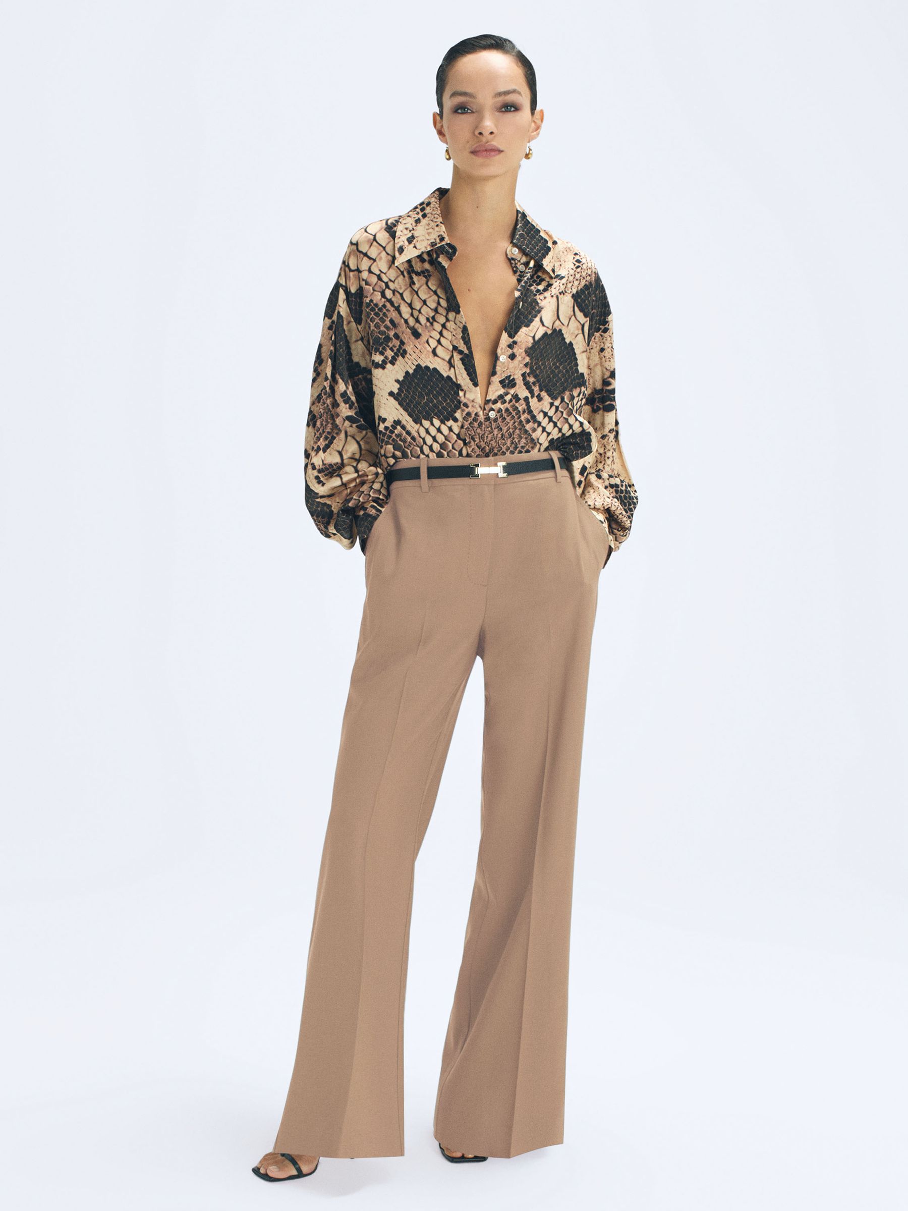 Silk Snake Print Drape Back Shirt in Snake - Image 1 of 6